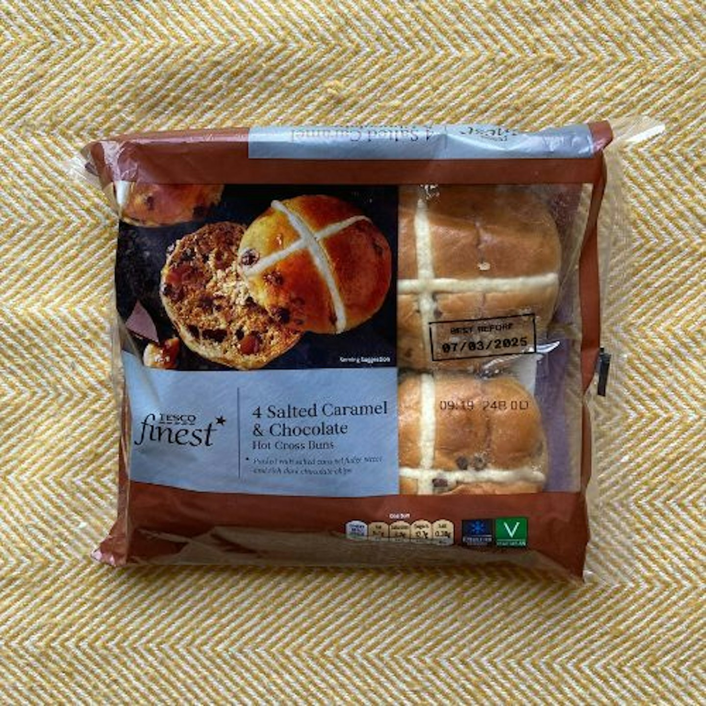 Tesco Finest Salted Caramel and Chocolate Hot Cross Buns