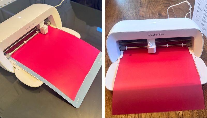 Cricut Joy Xtra review: cutting out Vinyl on a cutting mat and Smart Vinyl direct in the machine.