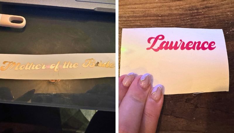 Weeding letters out of vinyl, cut by the Cricut Joy Xtra