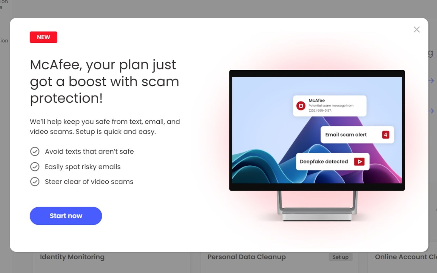 McAfee total Protection Scam protection screen