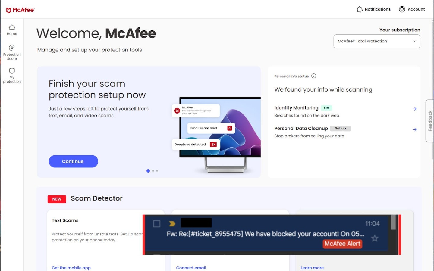McAfee Protection Center website