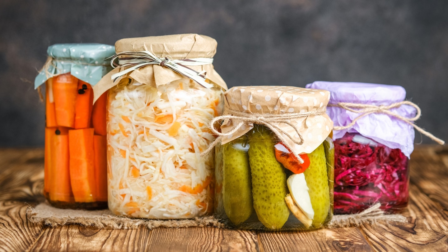 Vegetables in different pickling jars