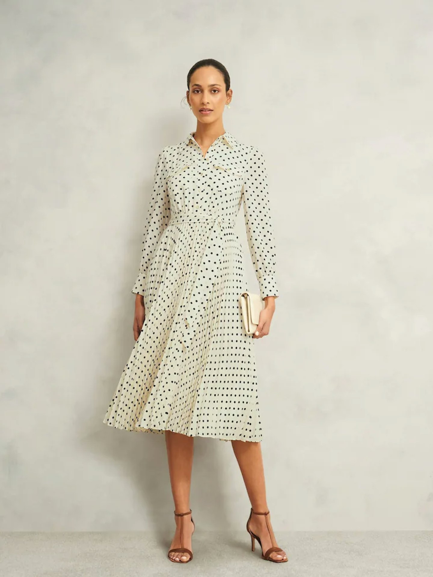Model wearing the Hobbs White Larina Dress