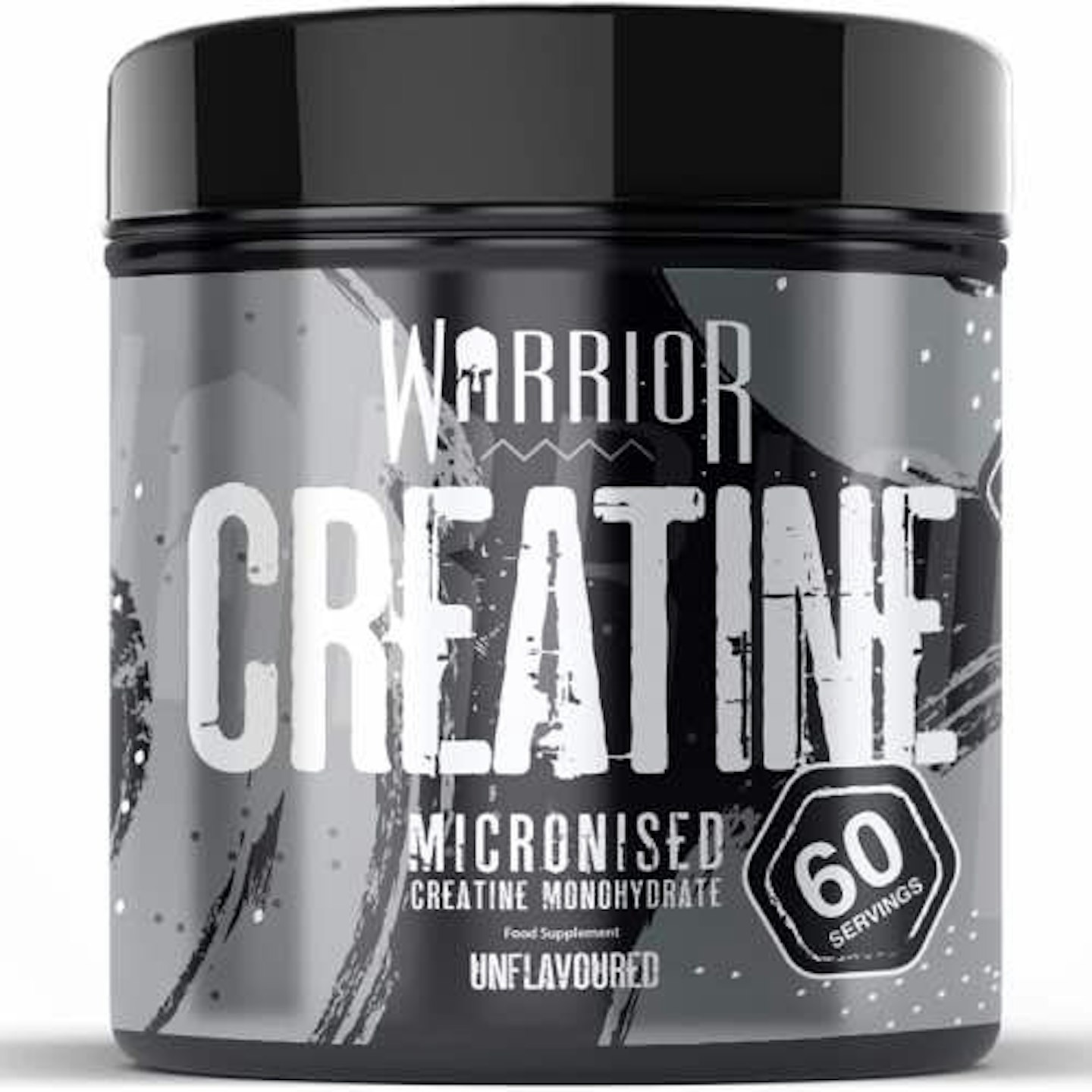 Warrior creatine powder in black tub