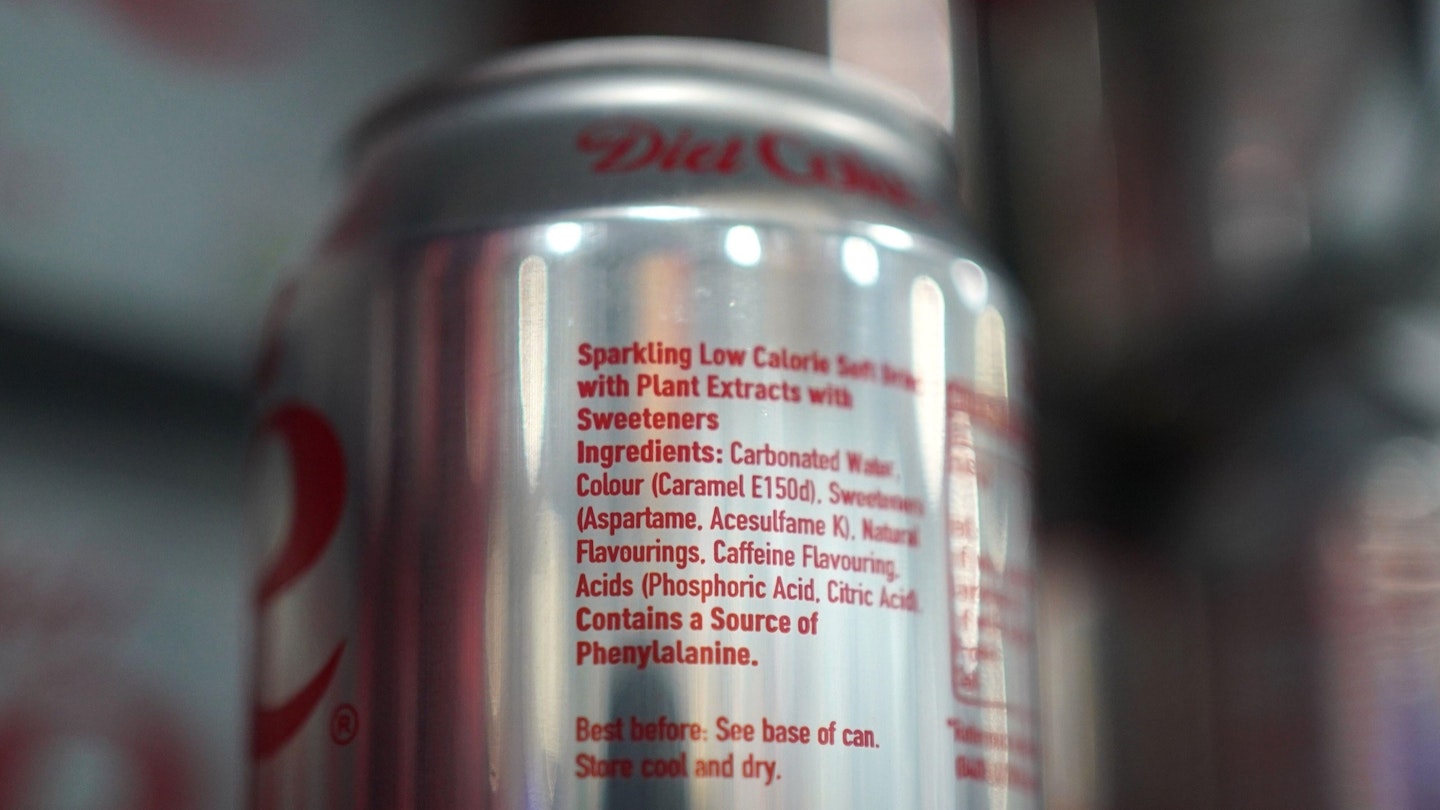 Can of Diet Coke showing ingredients