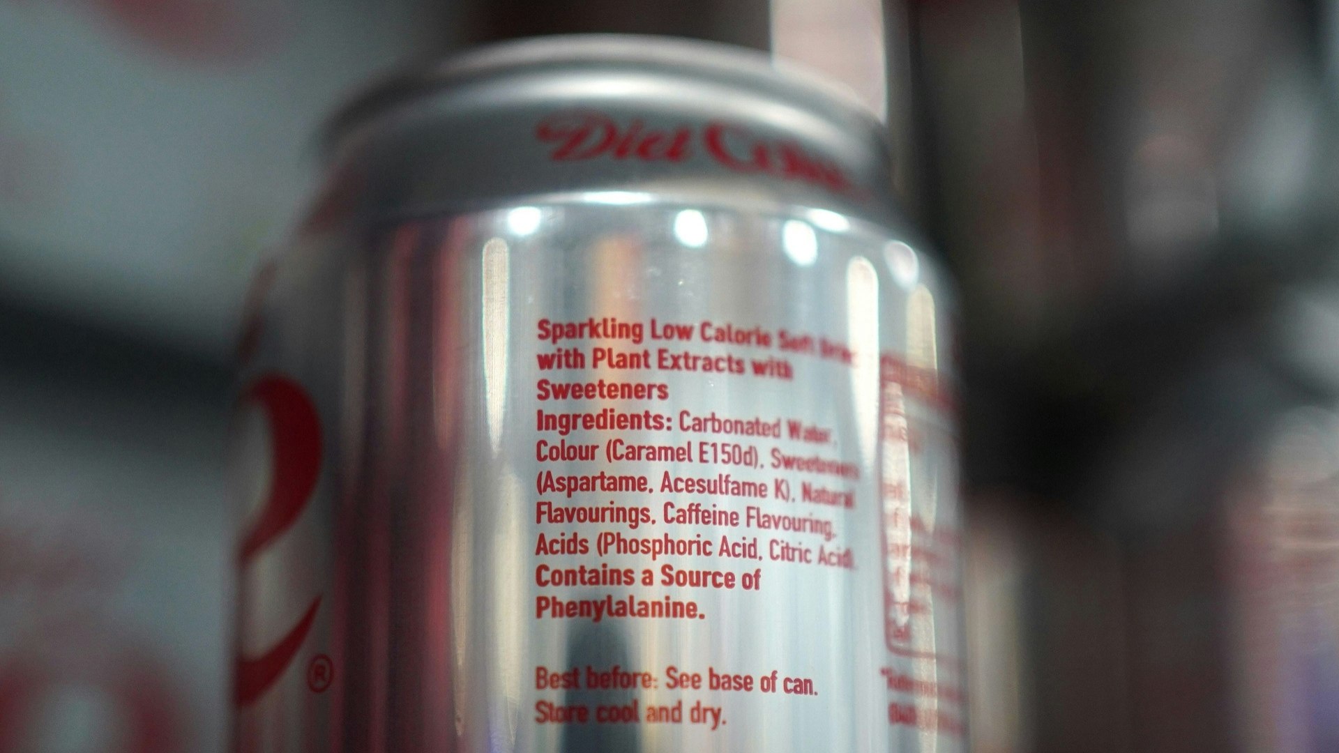Can of Diet Coke showing ingredients