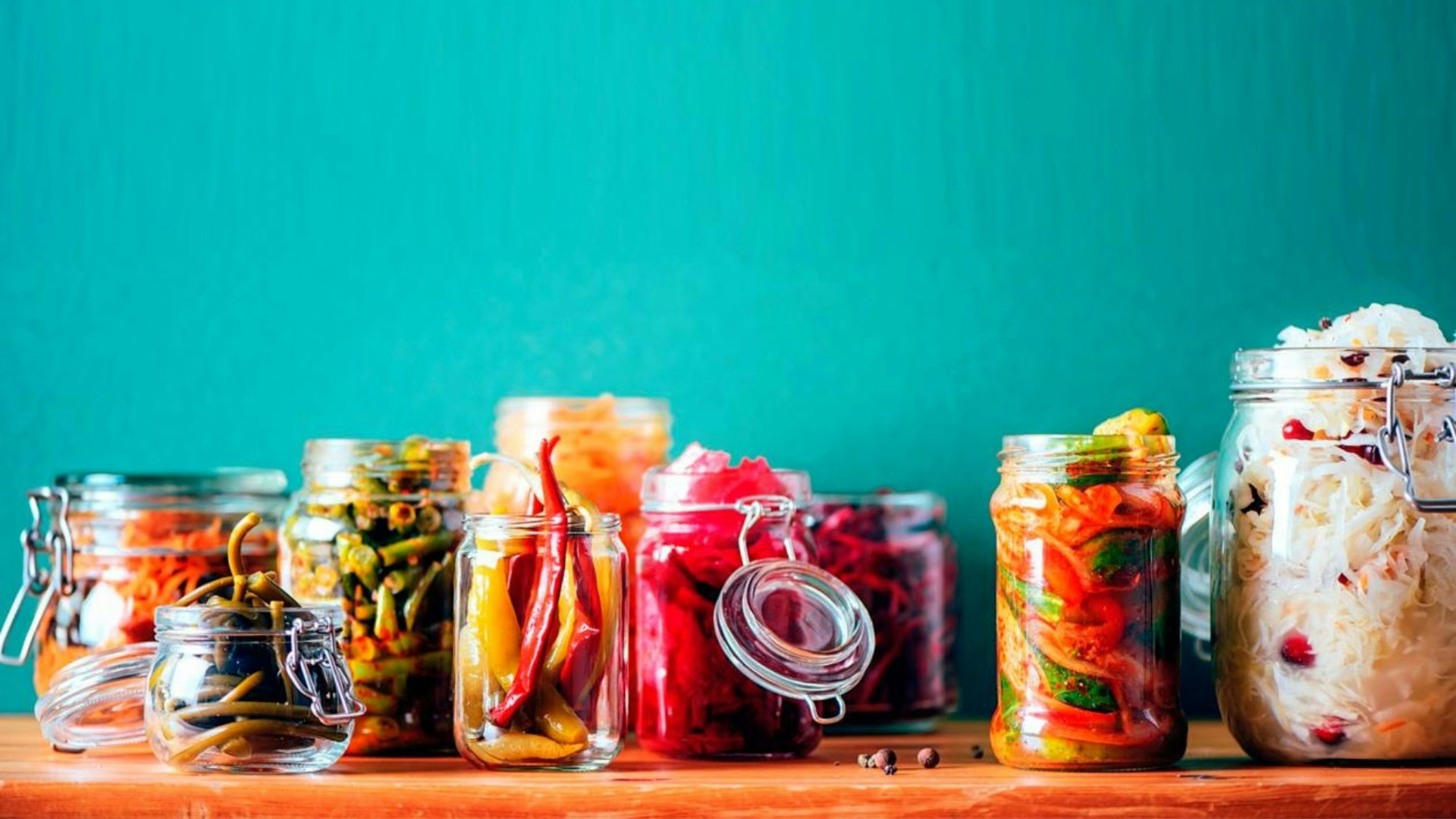 9 glass jars of ingredients