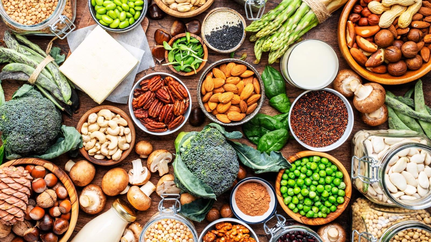 Vegan proteins such as mushrooms, peas, beans, lentils