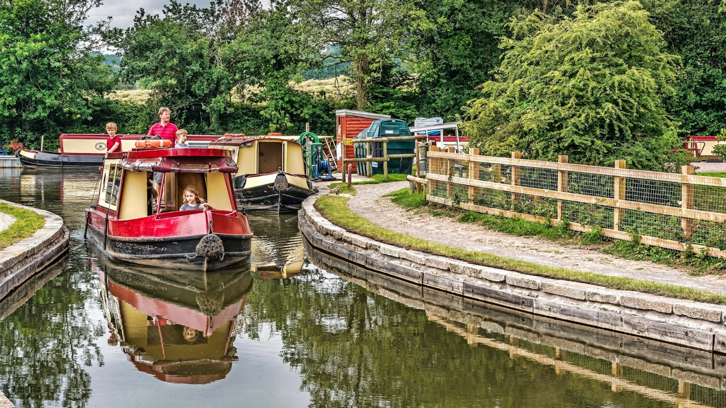 A family set sail for a day's cruising on a narrowboat from Goytre Wharf along the Brecon and Monmouthshire Canal
