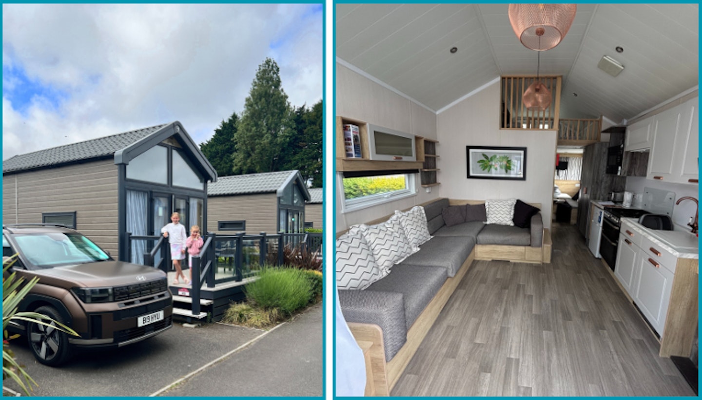 Exterior and interior of a glamping pod at rockley park