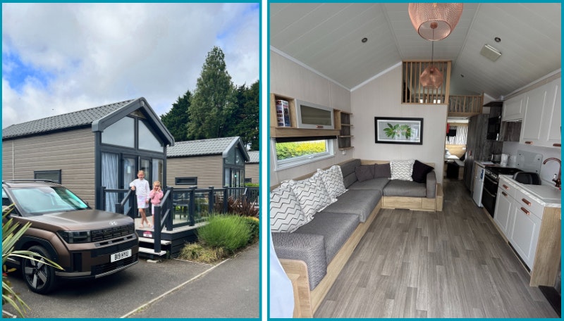 Exterior and interior of a glamping pod at rockley park