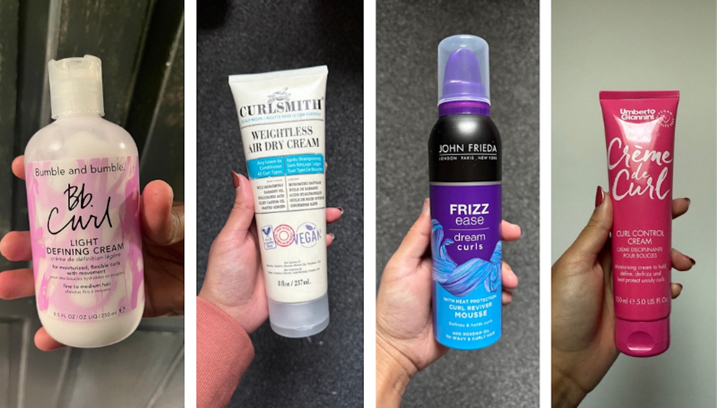 Selection of styling products for curly hair