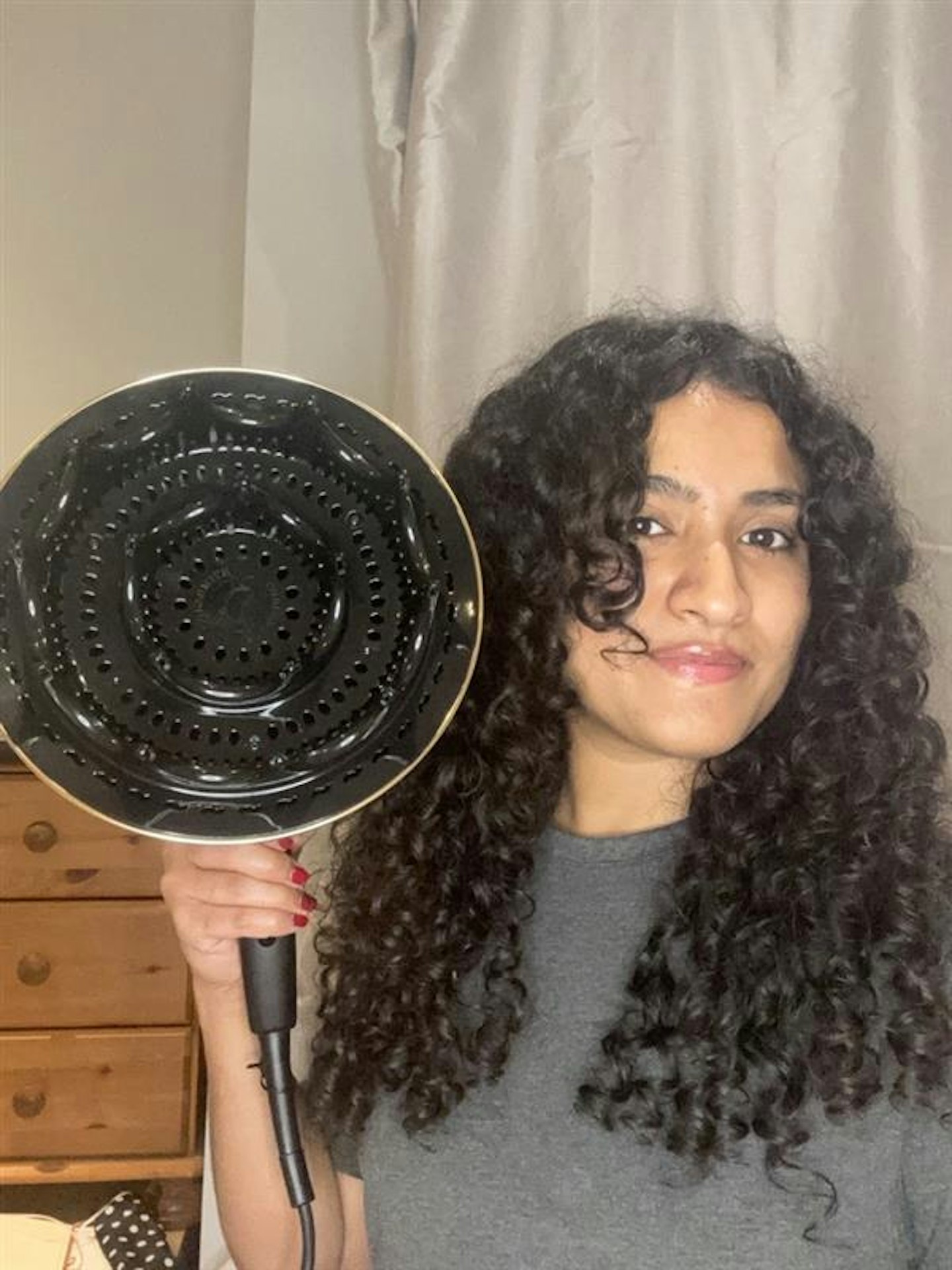 Tester after using the Curlsmith Defrizzion Dryer & XXL Diffuser