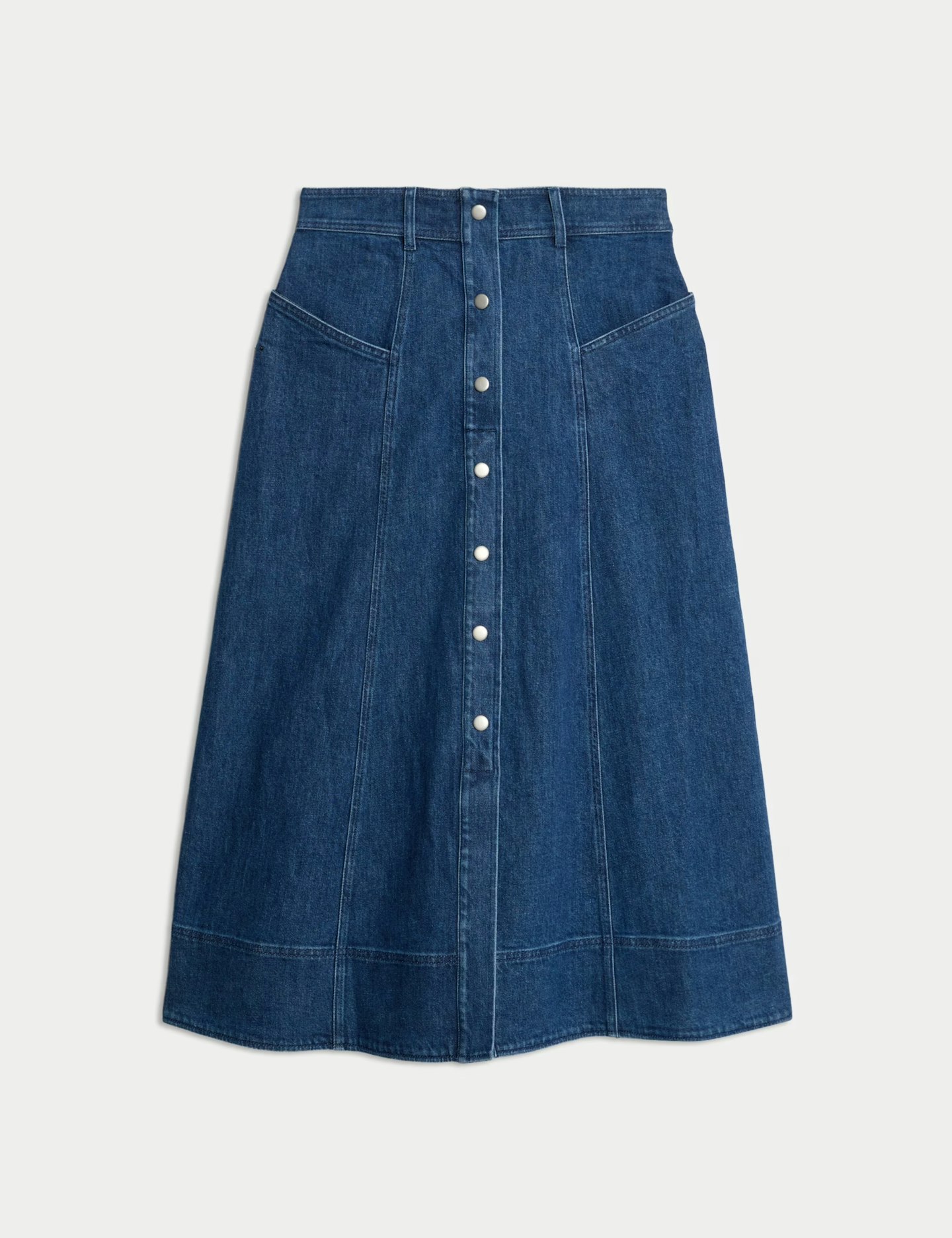 Image of the Denim Button Front Midi Circle Skirt