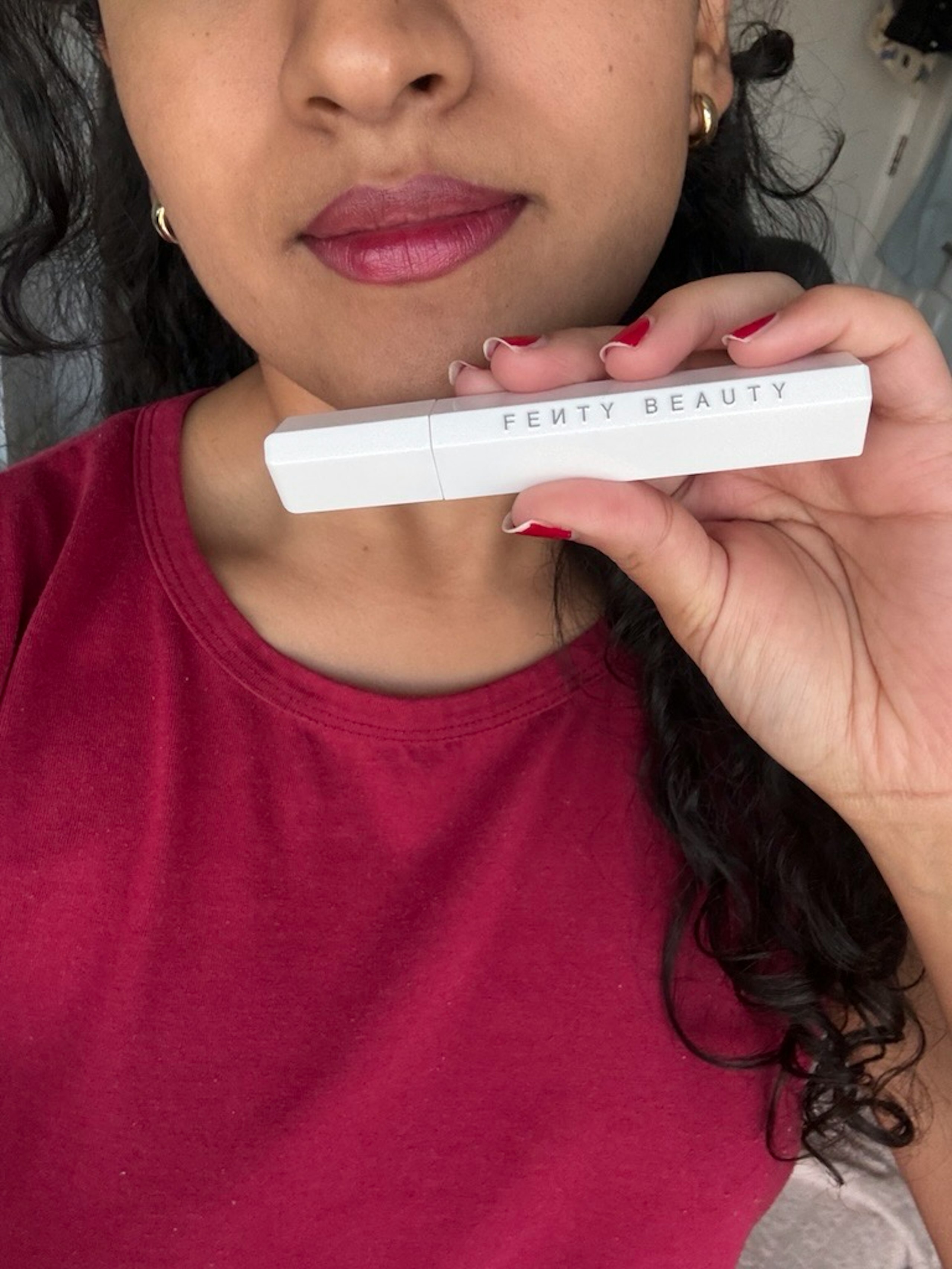 Tester after using the Fenty Beauty Poutsicle Hydrating Lip Stain