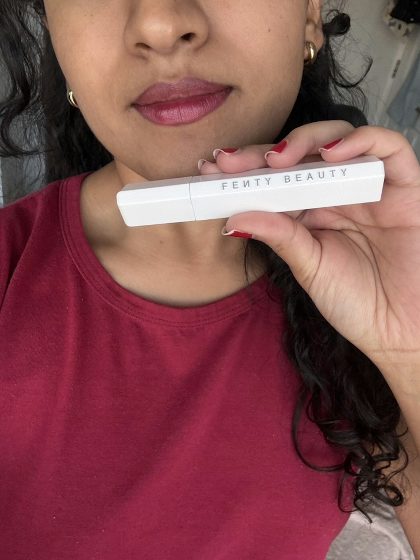 Tester after using the Fenty Beauty Poutsicle Hydrating Lip Stain