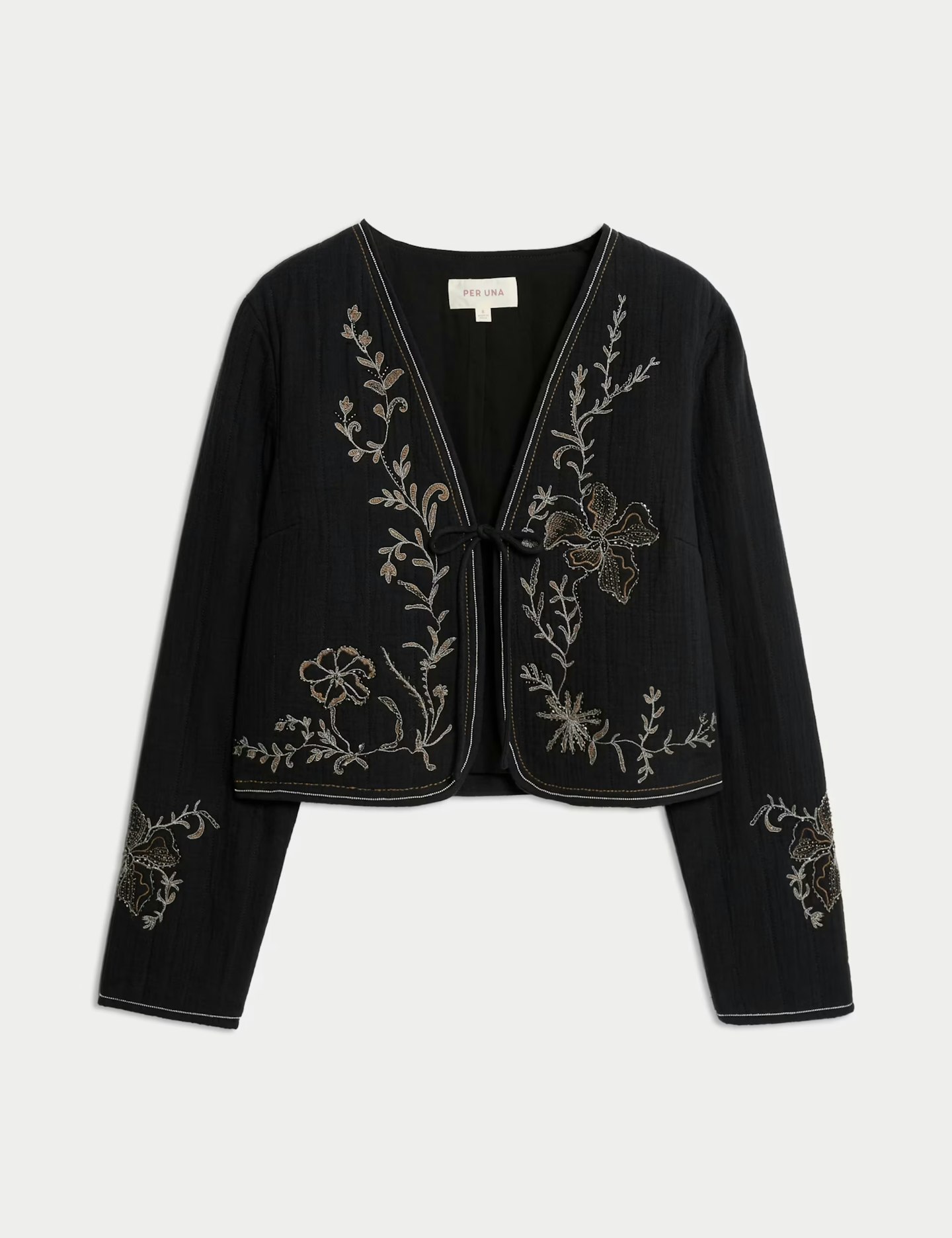 Image of the Pure Cotton Embellished Tie Front Jacket