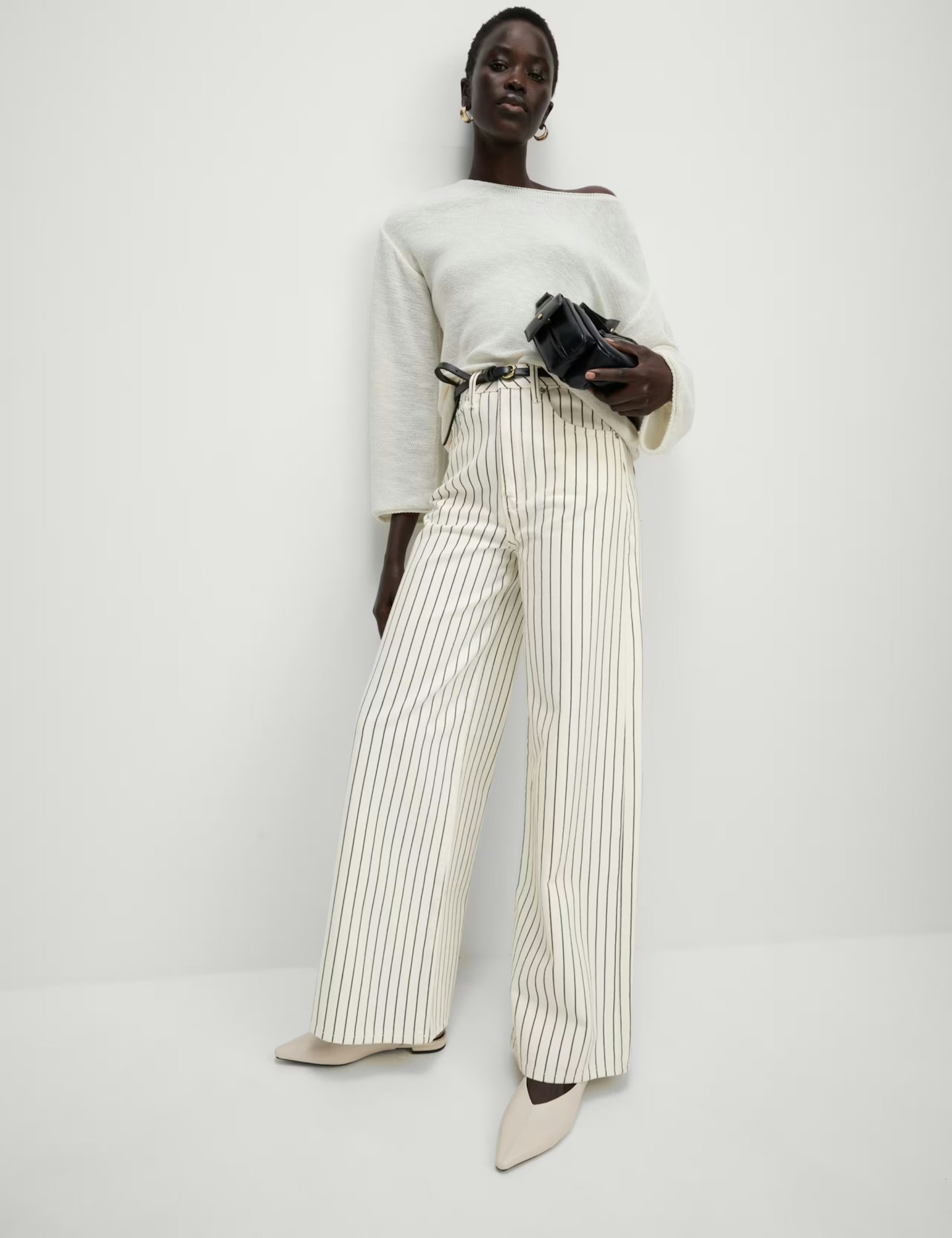 Image of the Pure Cotton Striped Wide Leg Trousers