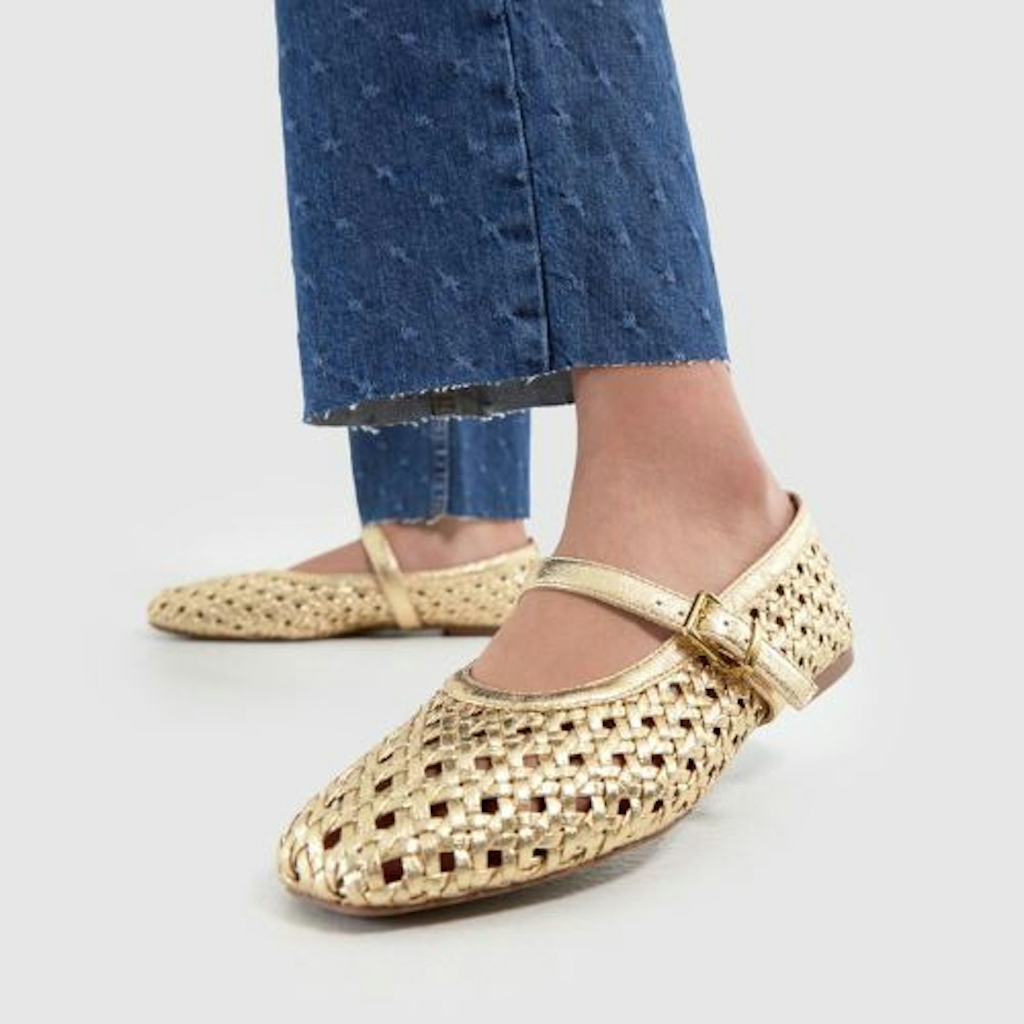 Schuh Lexie Woven Ballerina in Gold Mary Jane shoes