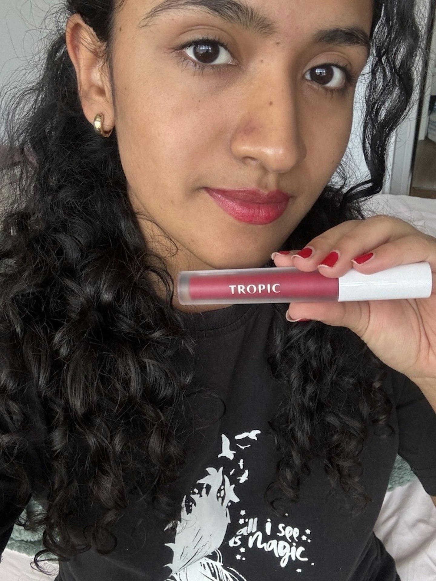 tester after using the Tropic Lip Stain