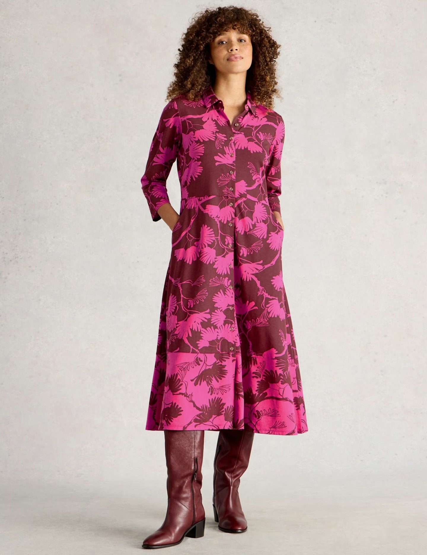 Image of the White Stuff Printed Cotton Blend Shirt Dress