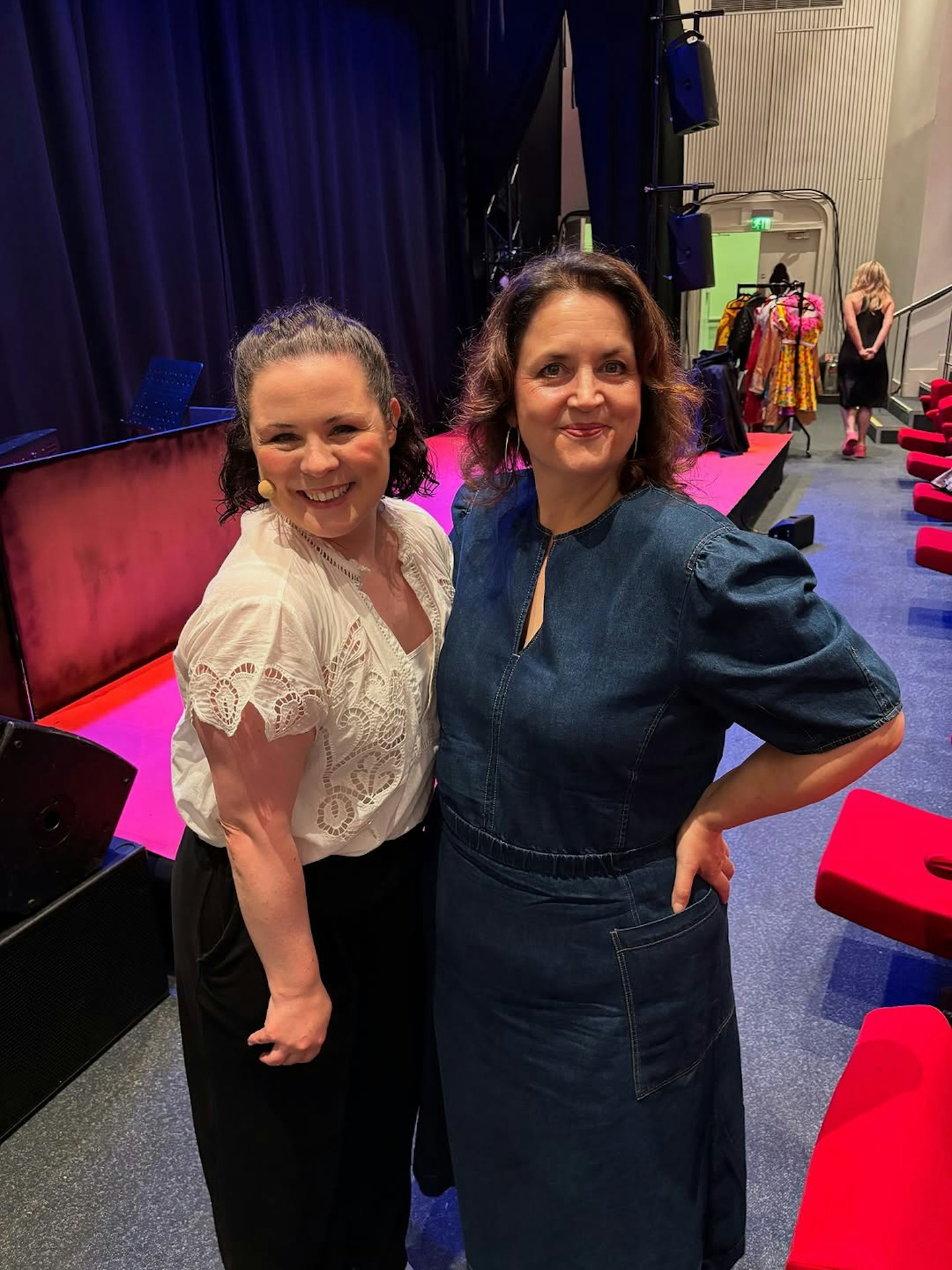 Ruth Jones wearing the Whistles Denim Midi Dress at the Edinburgh International Book Festival.