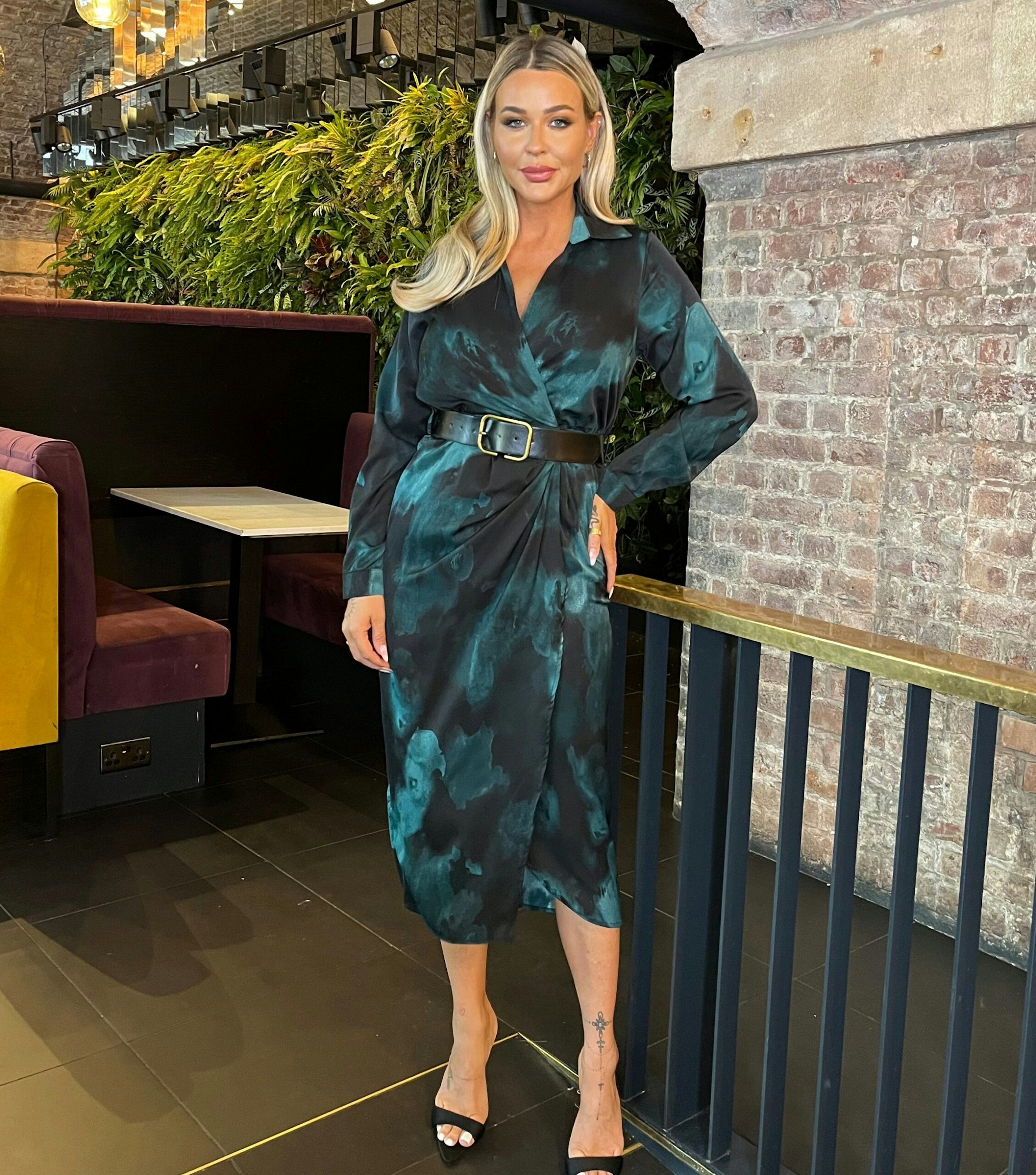 Image of the AX Paris Teal Belted Wrap Midi Dress