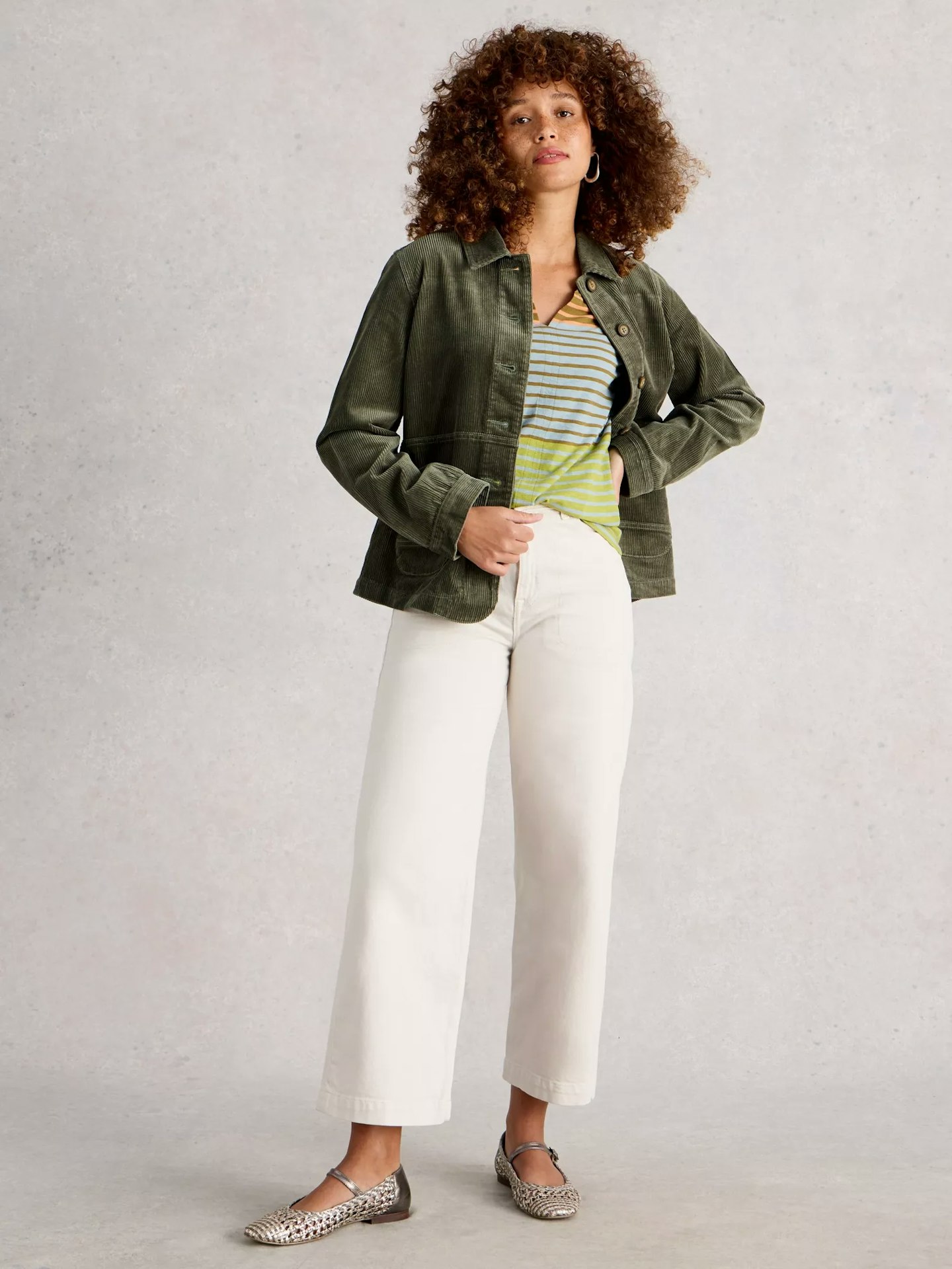 Model wearing the Carrie Cord Long Sleeve Jacket 