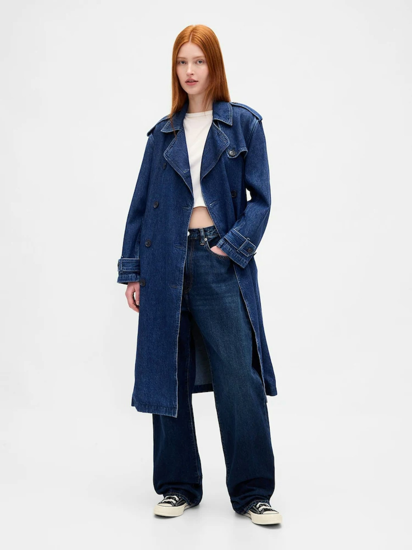 Image of the Gap Dark Indigo Blue UltraSoft Denim Trench Coat