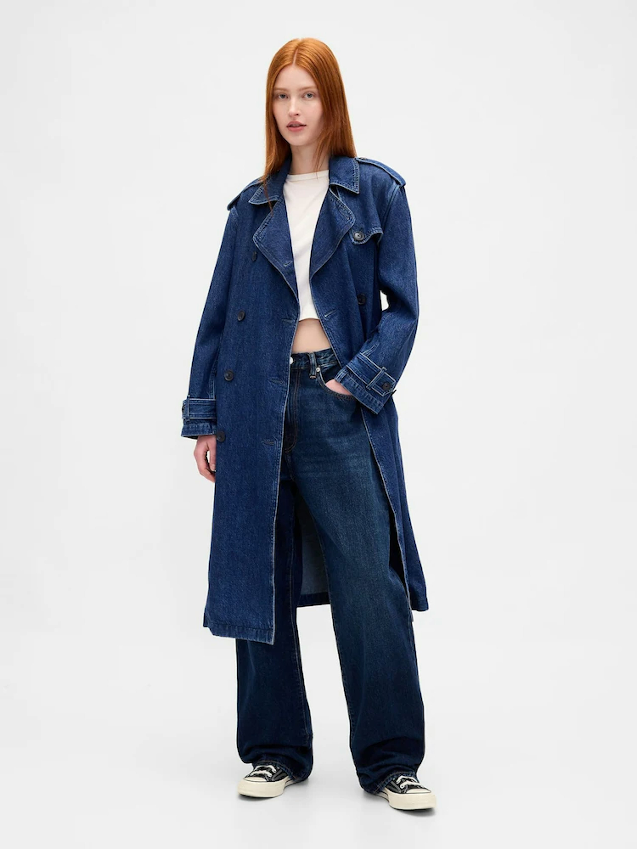 Image of the Gap Dark Indigo Blue UltraSoft Denim Trench Coat