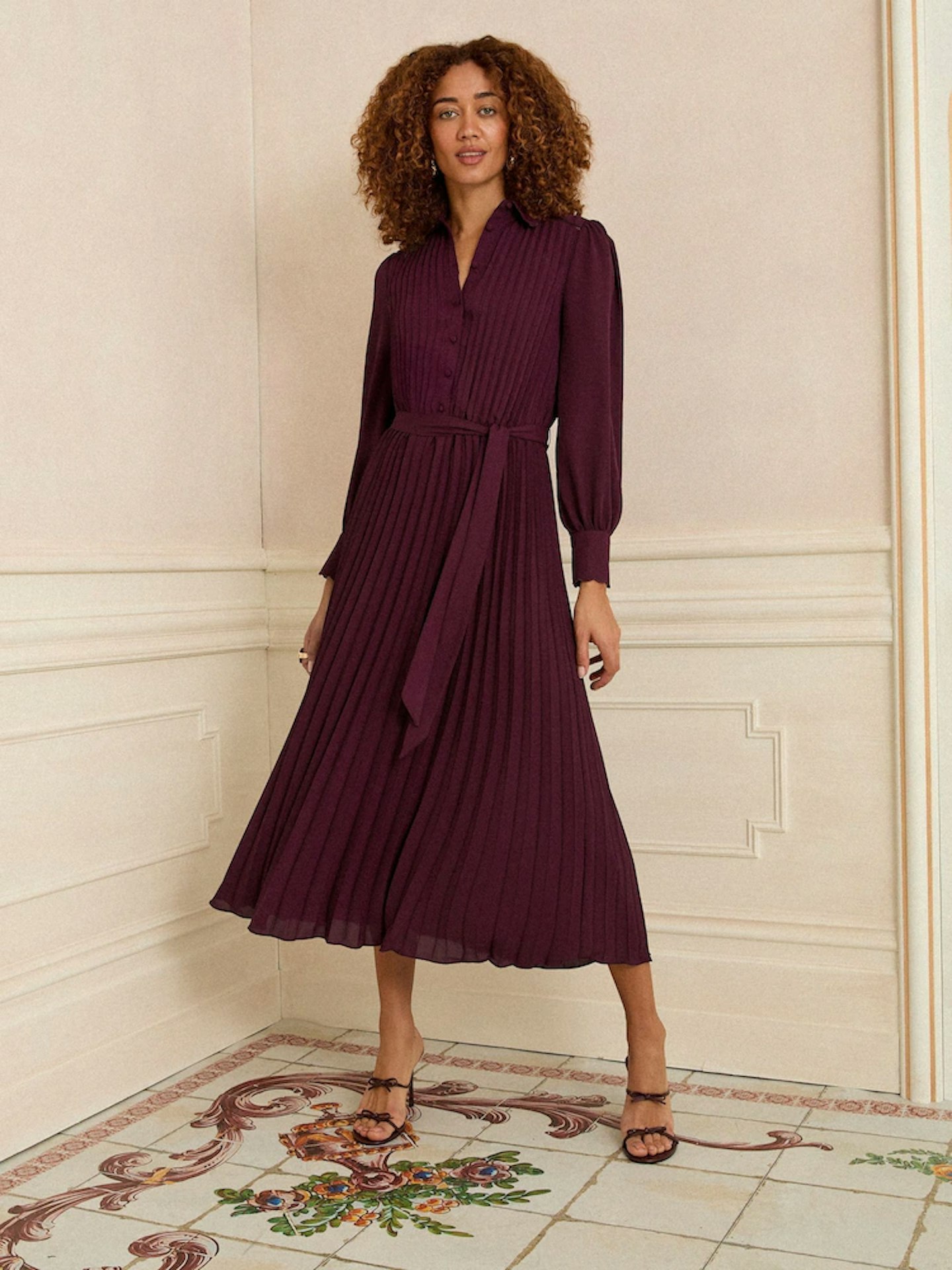 Image of the Love & Roses Cherry Red Pleated Midi Dress