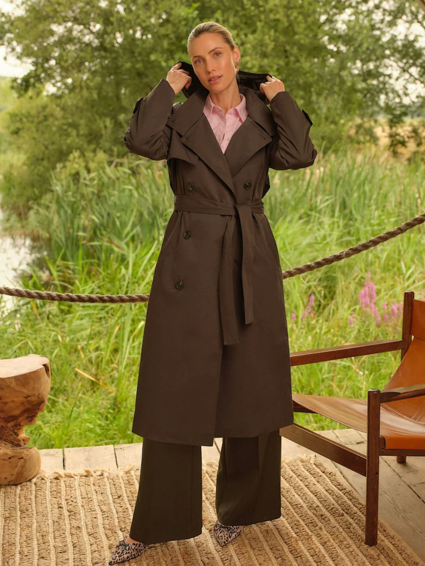 Image of the Love & Roses Chocolate Brown Hooded Quilted Trench Coat