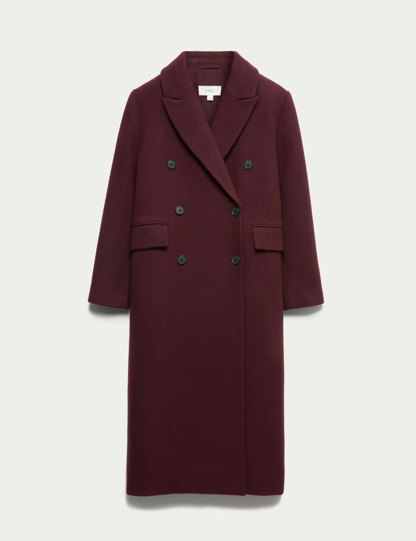 Image of the M&S Double Breasted Longline Coat With Wool
