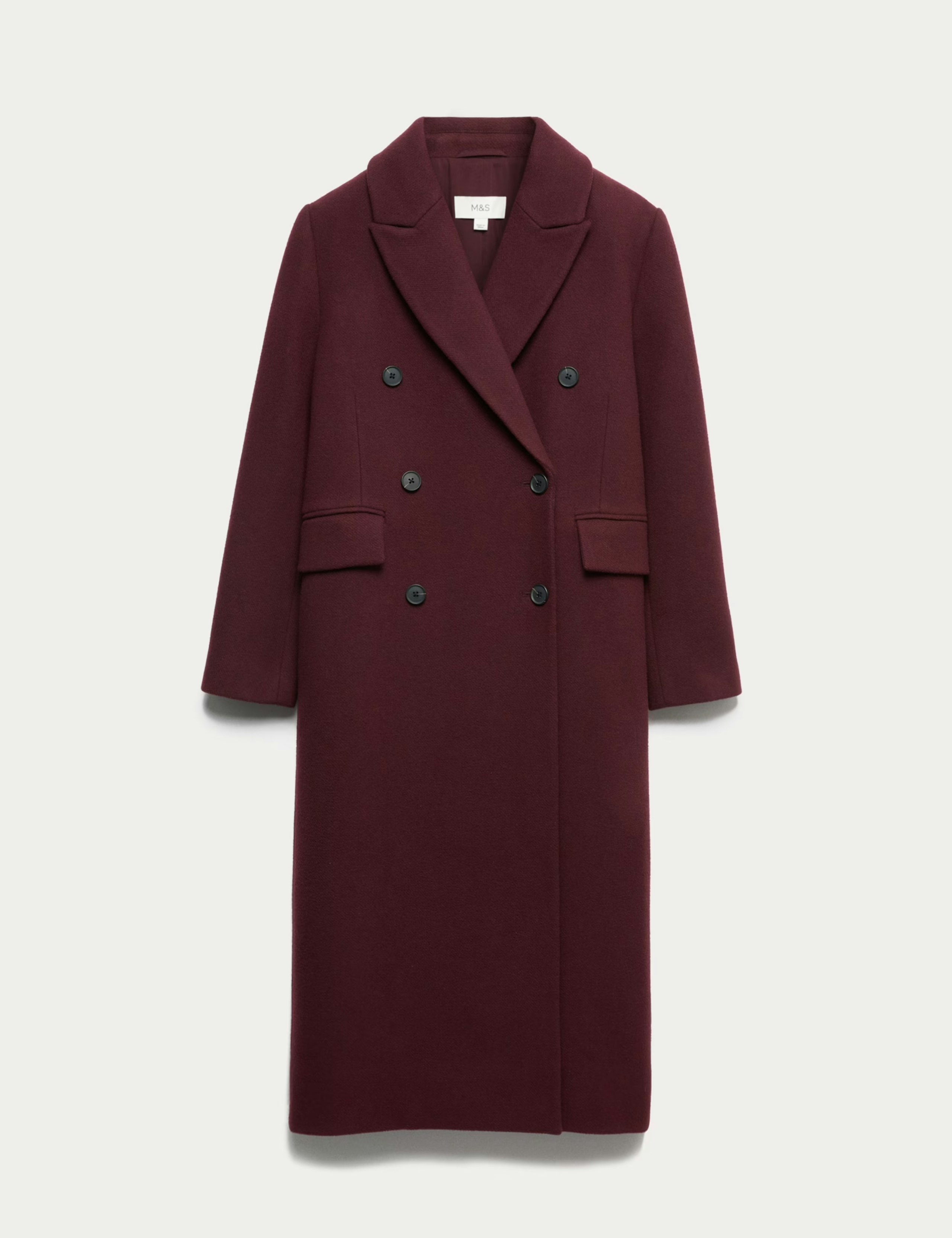 Image of the M&S Double Breasted Longline Coat With Wool