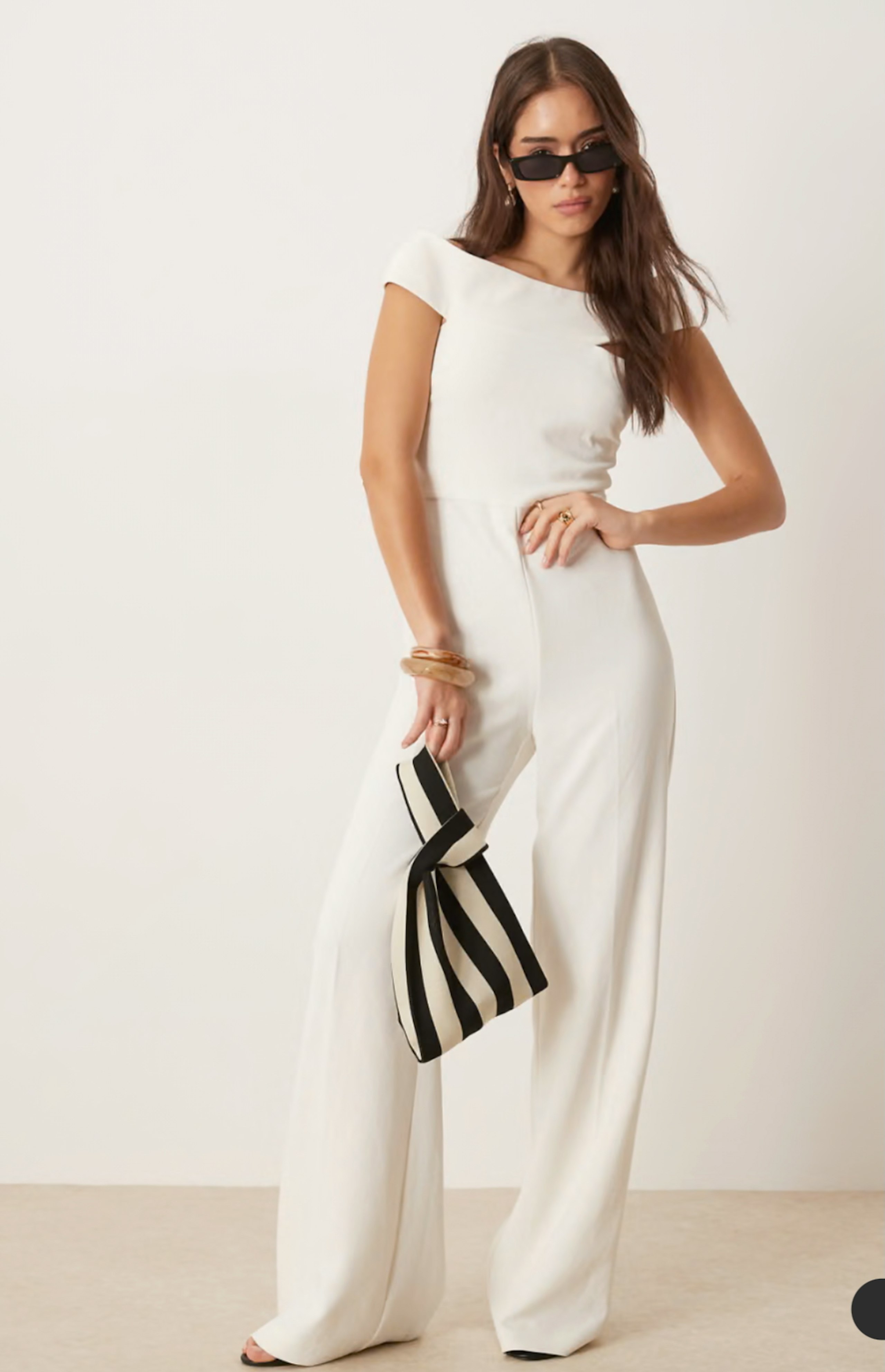 Image of the Mango off the shoulder bardot jumpsuit in white