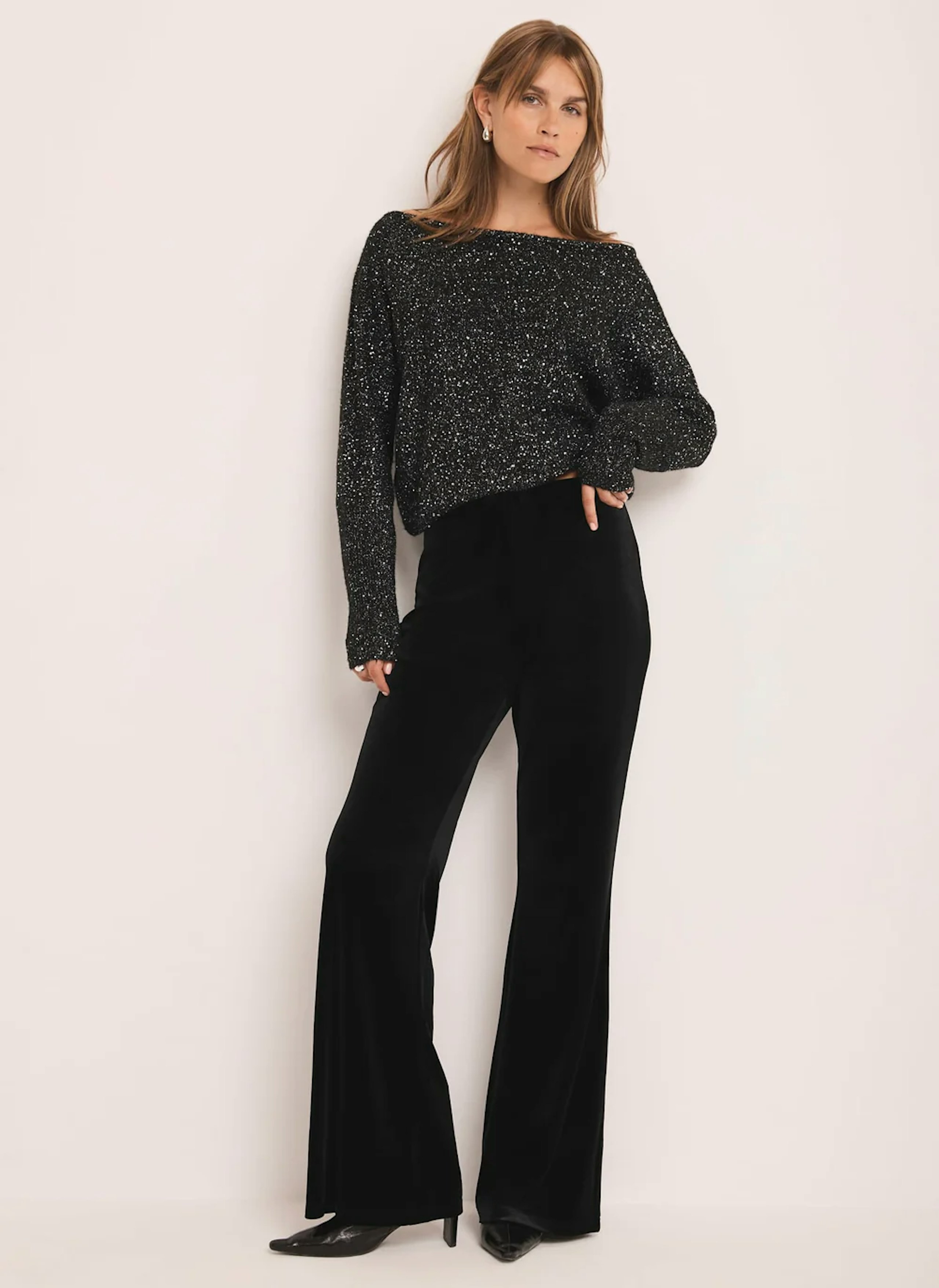Image of the Mint Velvet Black Velvet Wide Trousers