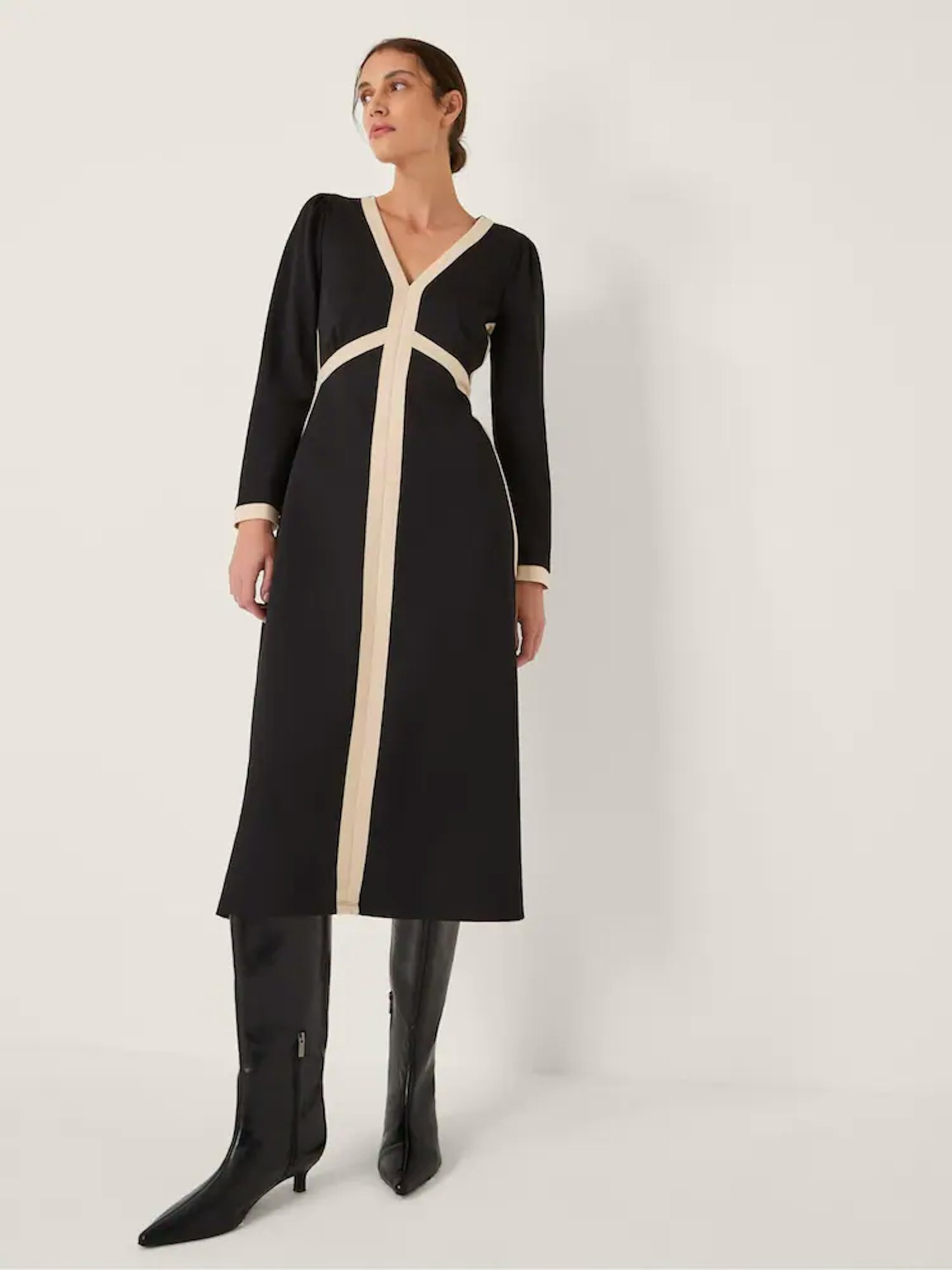 Image of the Monsoon Black Paloma Contrast Panel Midi Dress
