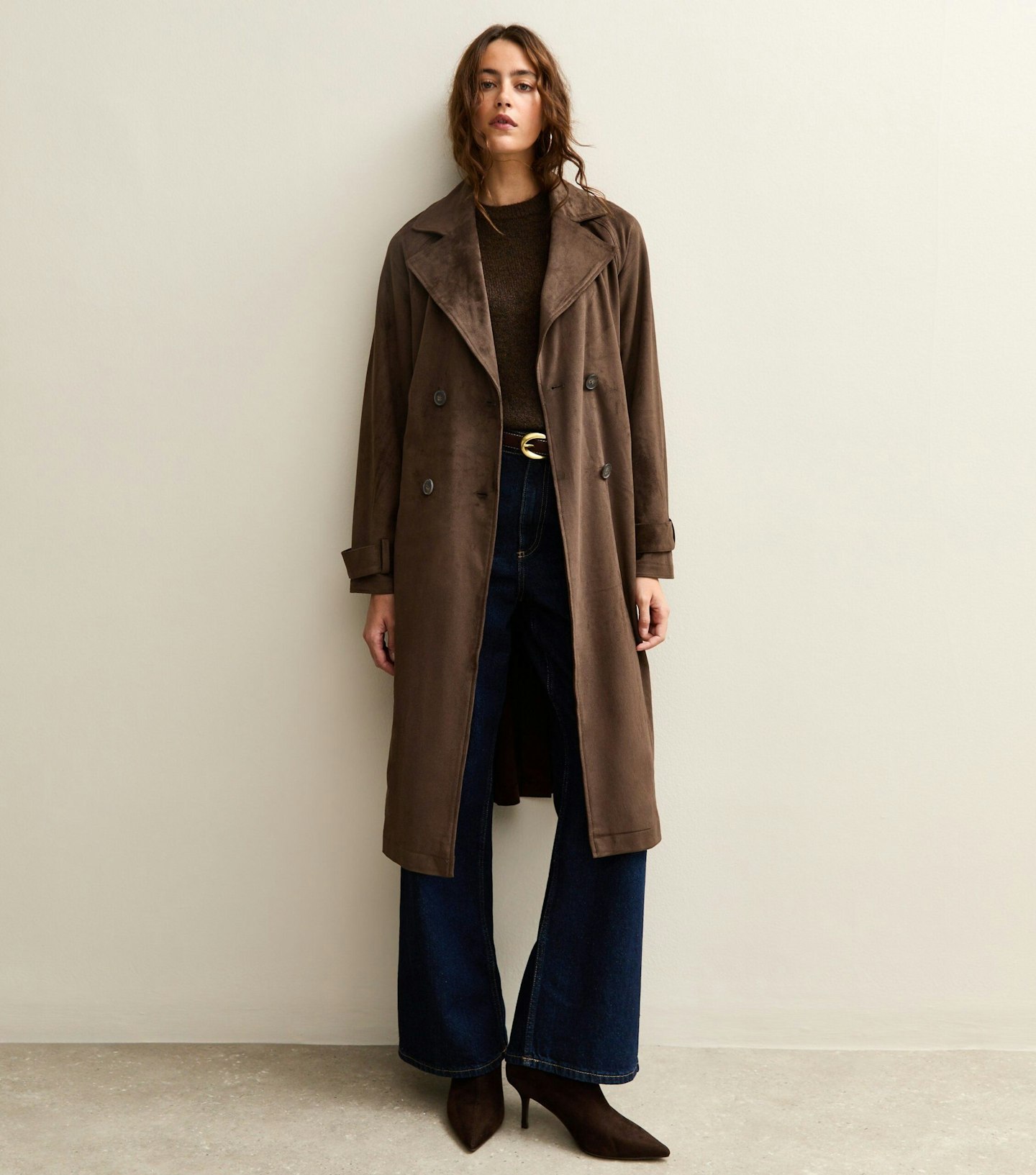 Image of the New Look Brown Faux Suede Belted Trench Coat