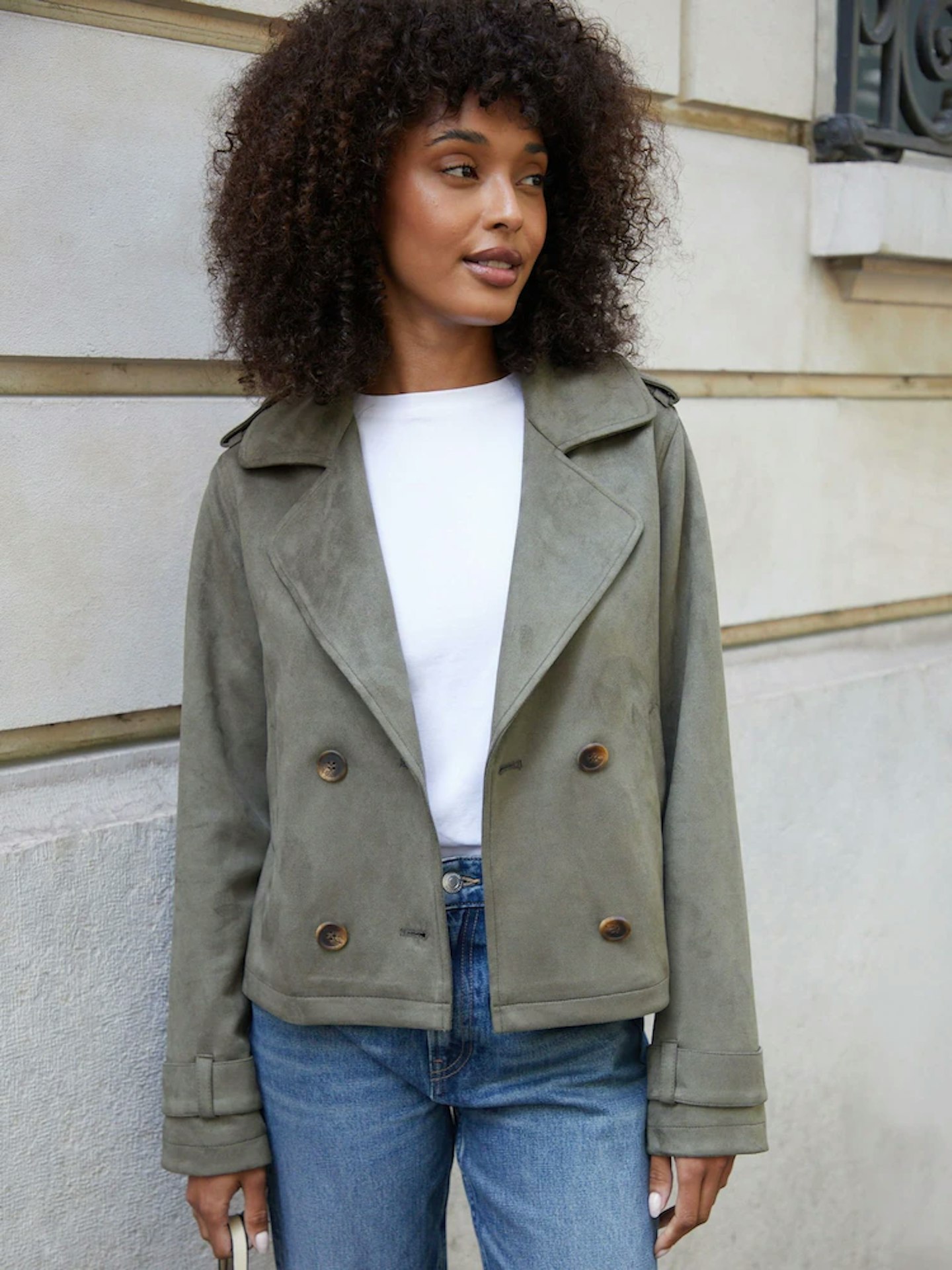 Image of the Next Threadbare Green Suedette Cropped Trench Jacket