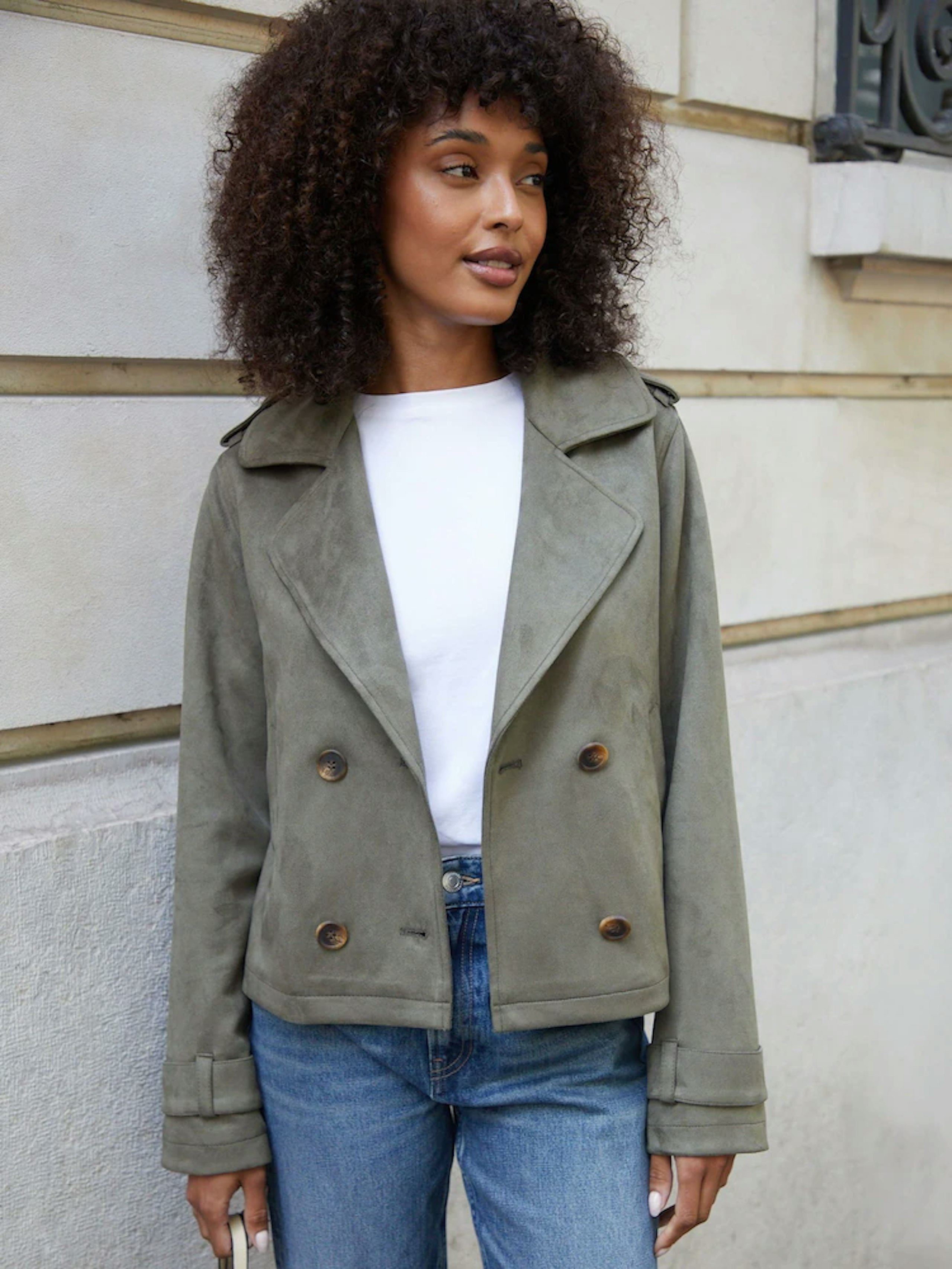 Image of the Next Threadbare Green Suedette Cropped Trench Jacket