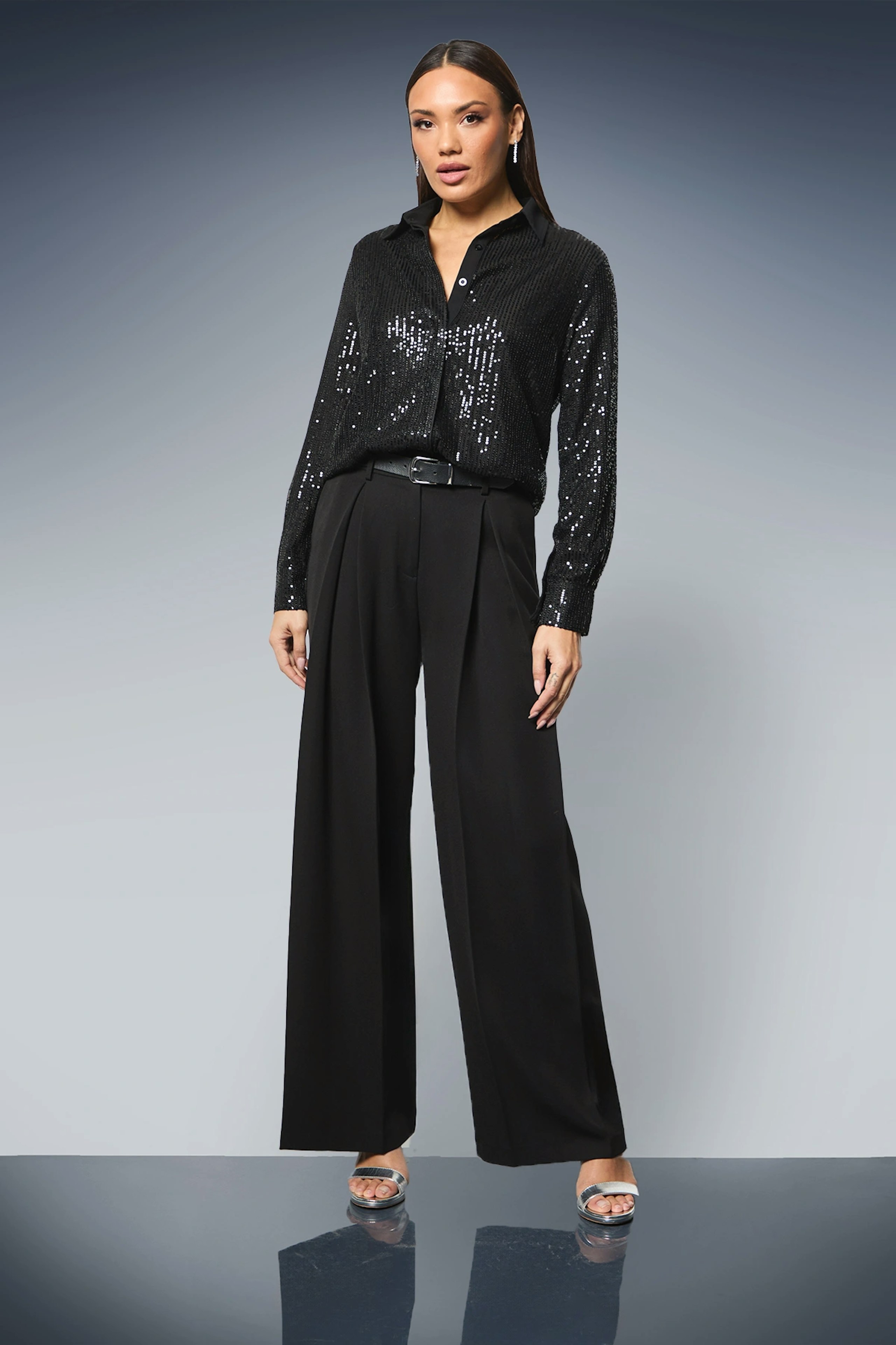 Image of the Principles Black Sequin Shirt With Contrast Collar