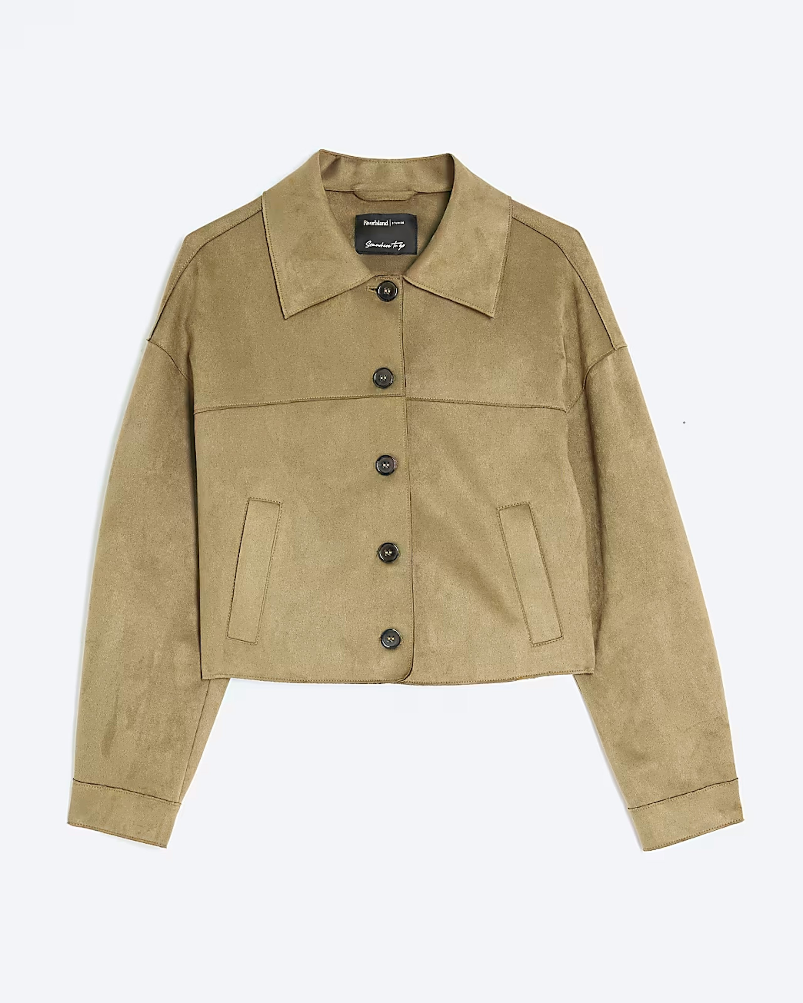 Image of the River Island Green Faux Suede Overshirt