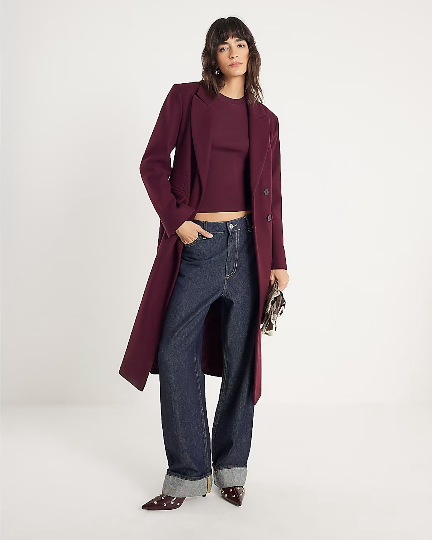 Image of the River Island Red Tailored Belted Coat worn open