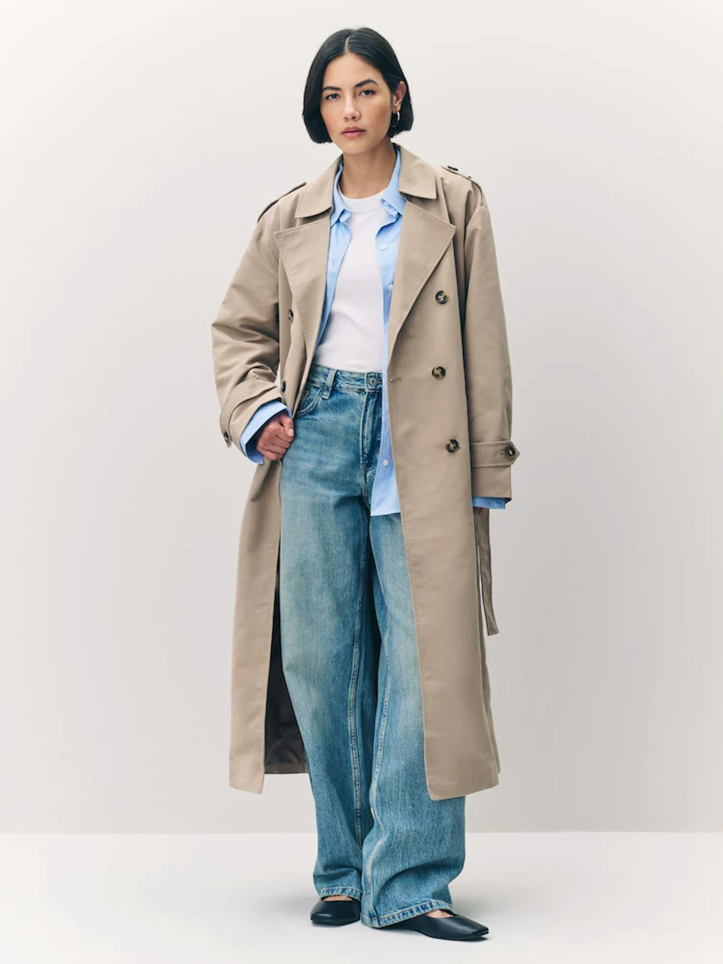 Image of the Vero Moda Natural Long Belted Trench coat open