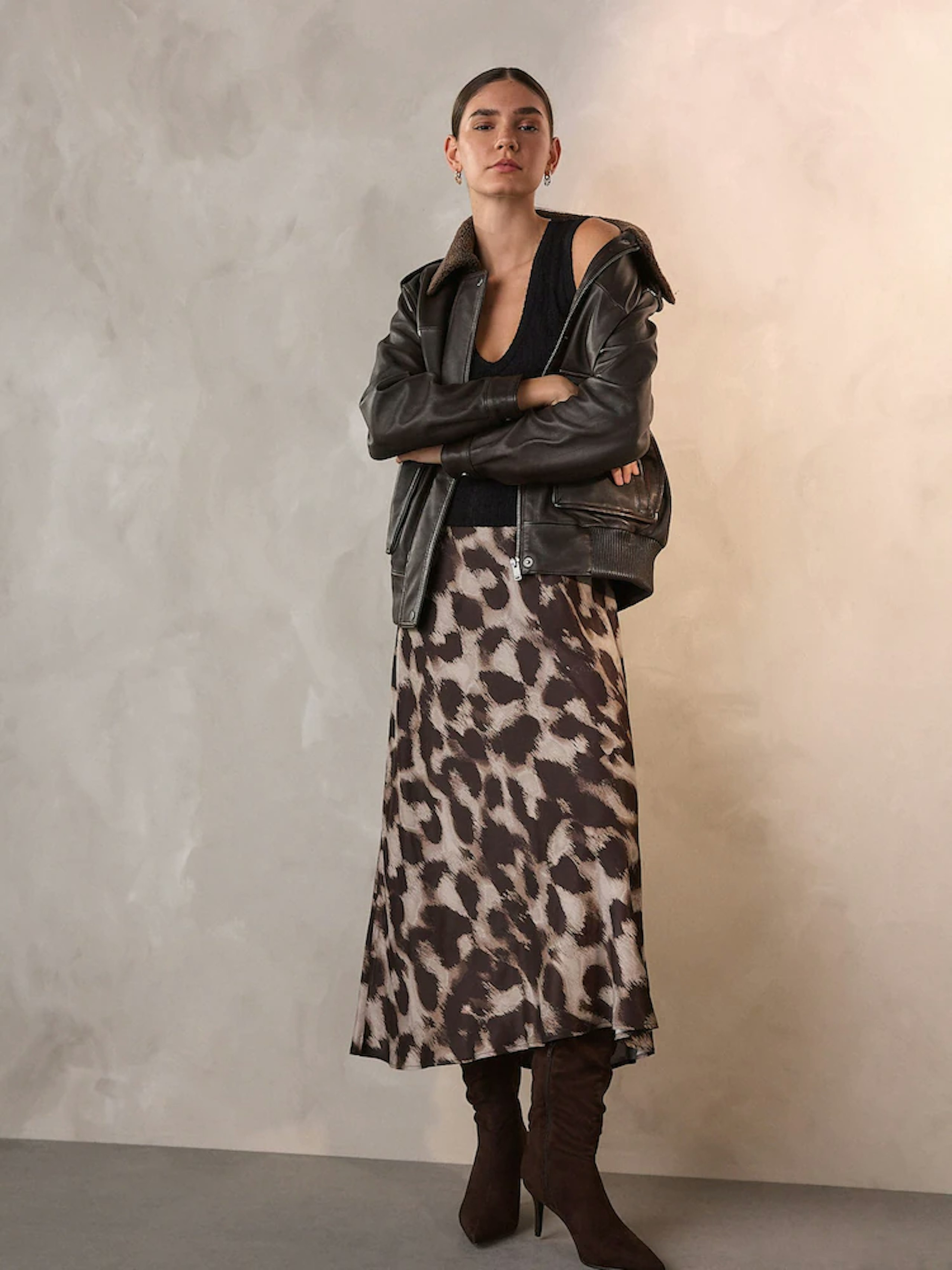 Image of the Next Animal Print Satin Midi Skirt