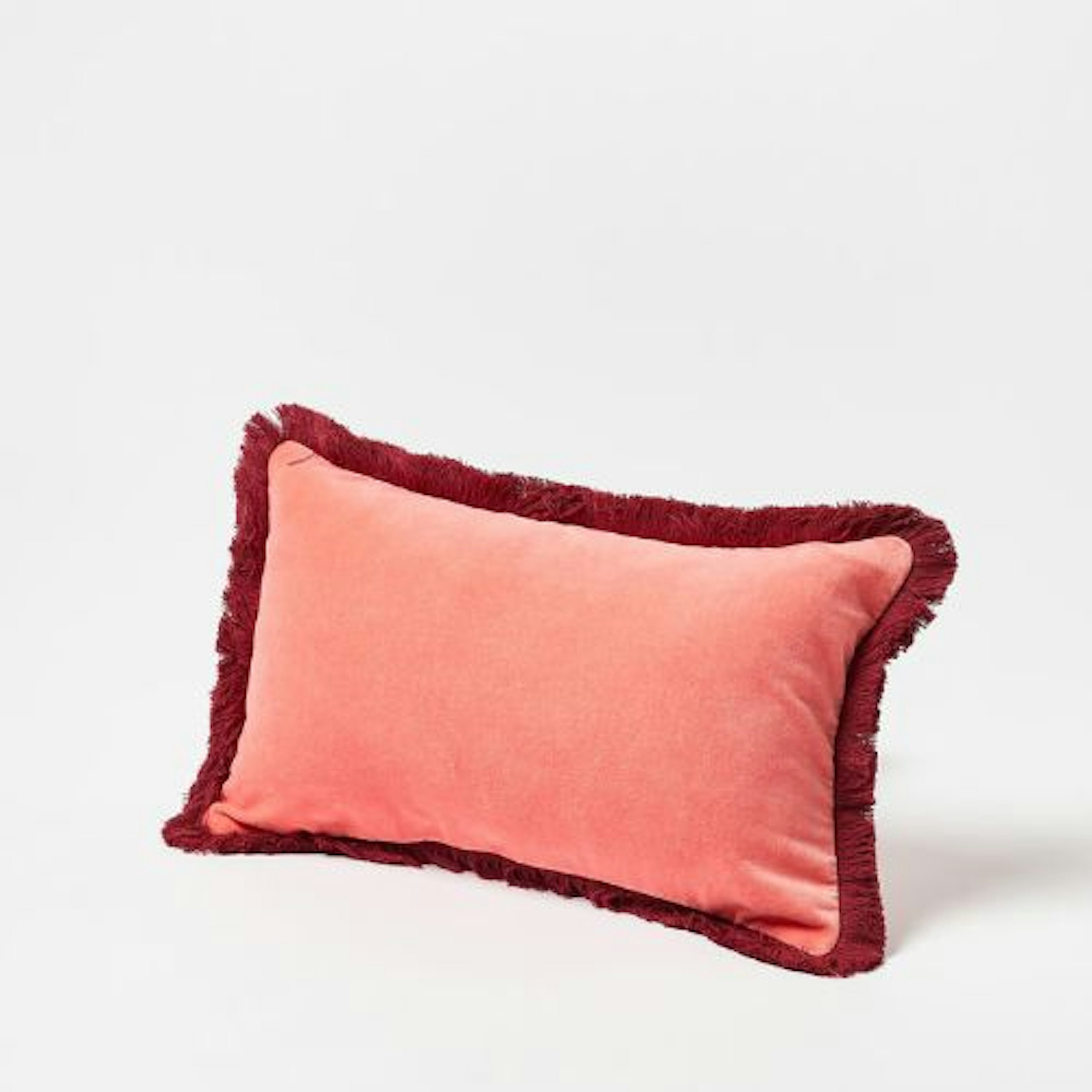 Oliver Bonas Issey Pink Velvet Fringed Rectangular Cushion Cover 