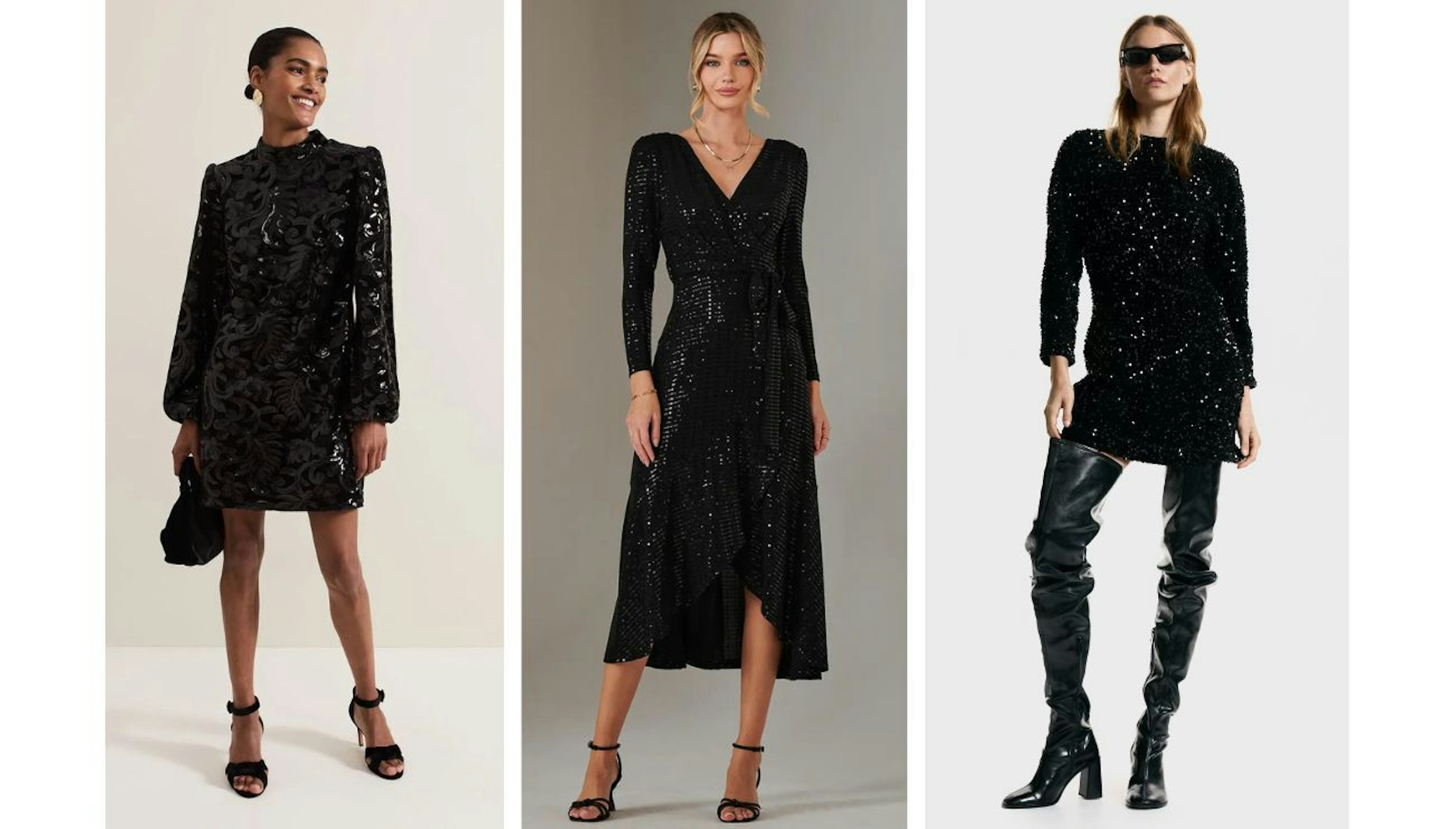 Three different ways to style a black sequin dress