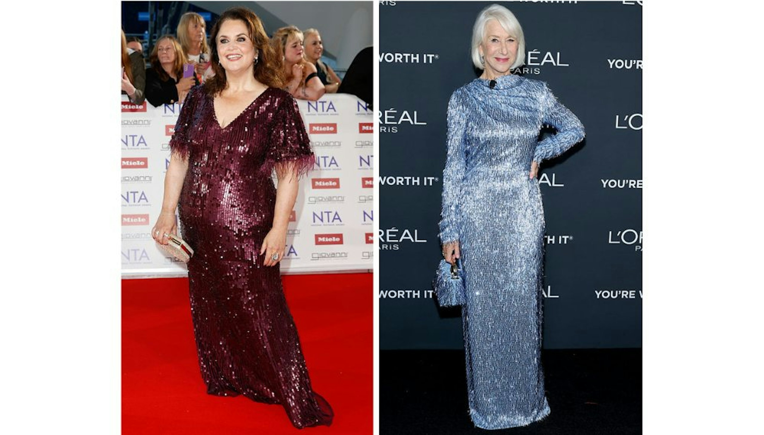 Ruth Jones and Helen Mirren in sequin dresses