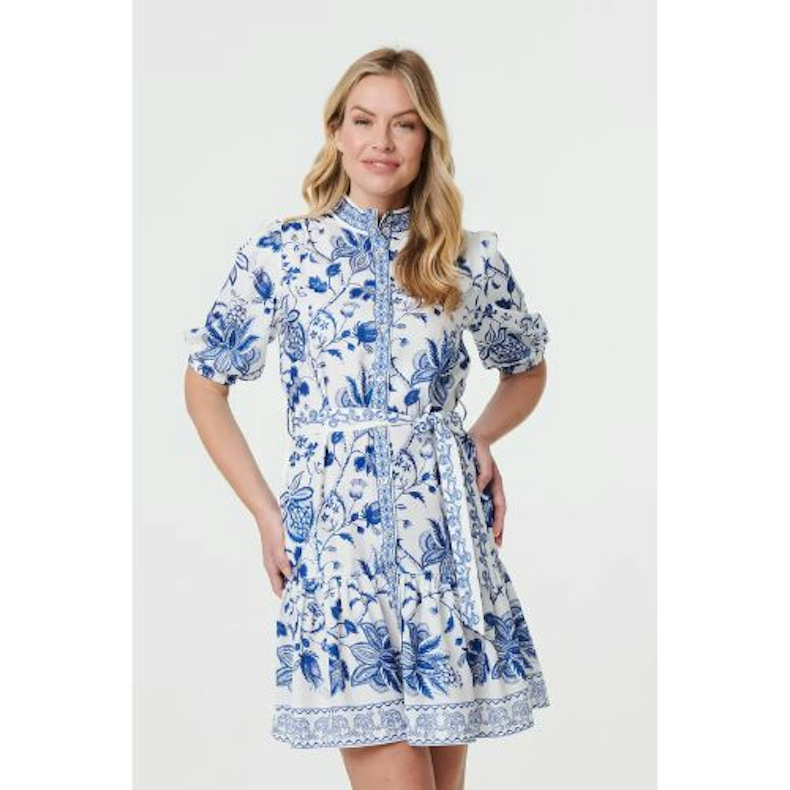 Izabel London Printed Tie Waist 1/2 Sleeve Short Dress