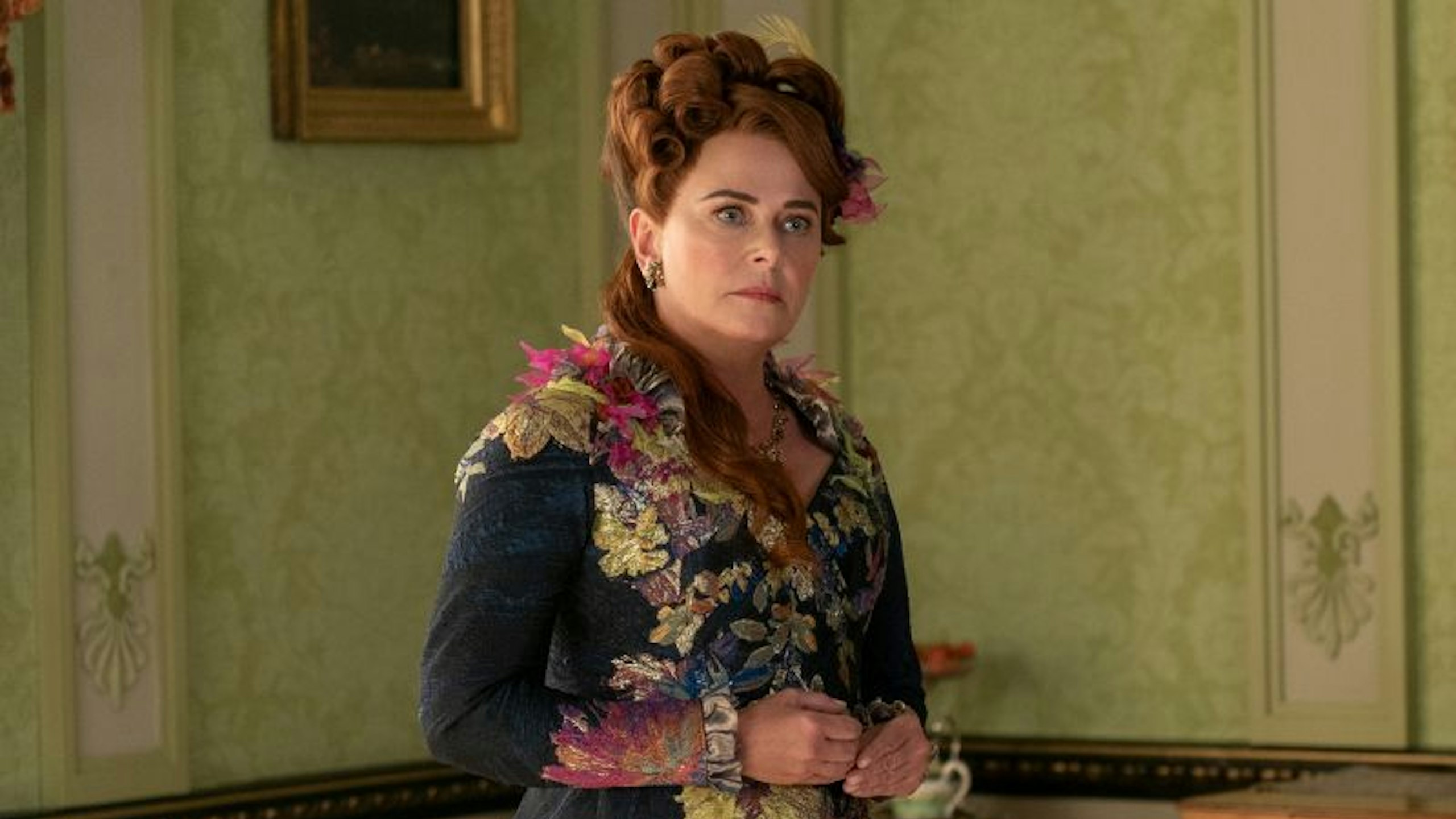 Polly Walker as Portia Featherington in Bridgerton
